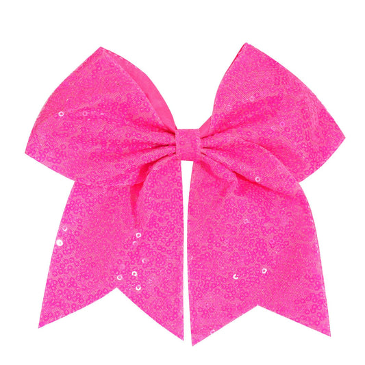 1 Pcs 8" Large Sequin Cheer Bows Clips, Cheerleading Glitter Hair Bow with Alligator Clips Hair Accessories for Cheerleaders Football Competition Sports (Bright Pink)