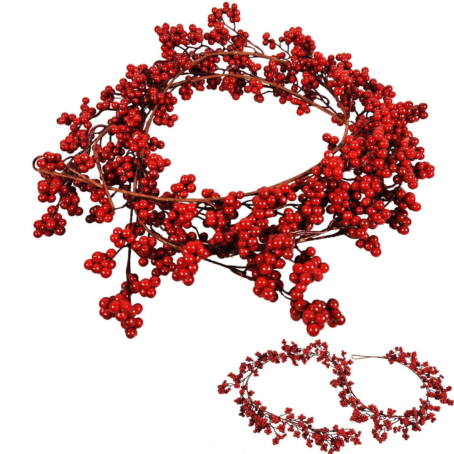 Christmas Red Berry Garland, 6FT Artificial Red Berry Garland Bendable Stems for Christmas Tree Fireplace Home Party, Burgundy Red Berry Wreath for Christmas New Year Holiday Winter, 1pcs