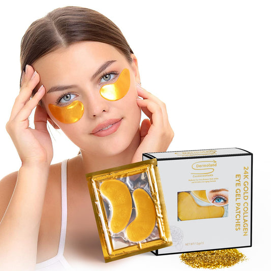 Dermoland - Under Eye Gel Pads, Collagen Eye Patches for Puffy Eyes, Dark Circles, and Wrinkles, 24K Gold Eye Mask with Hyaluronic Acid, Vegan, Cruelty-Free, Hydrating Eye Pad,15 Pairs