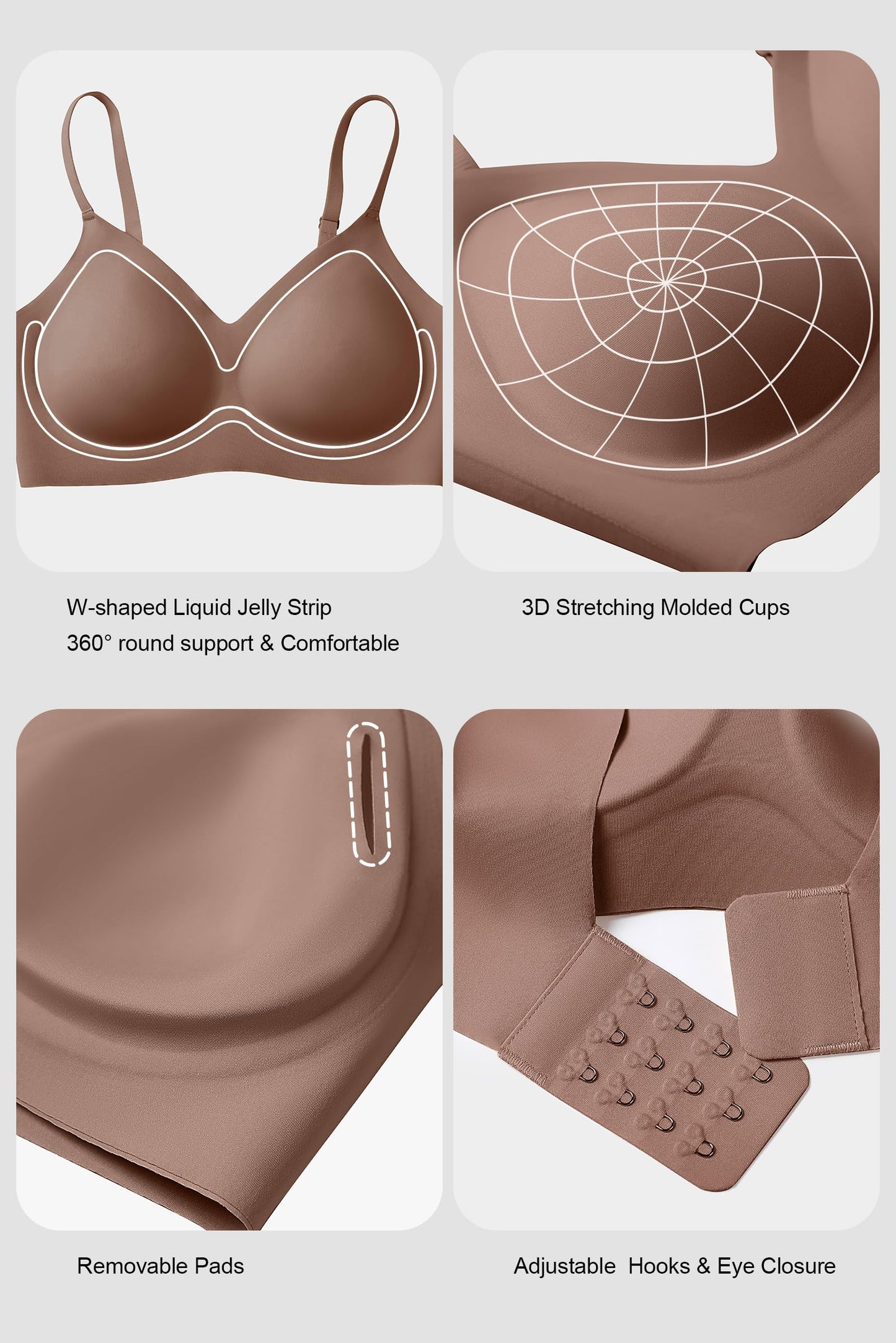 Vertvie Womens Seamless Bra No Underwire Comfort Push Up Bras Buttery Soft Wireless Bralette Full Coverage Sport Everyday Bra(Coffee,Small)