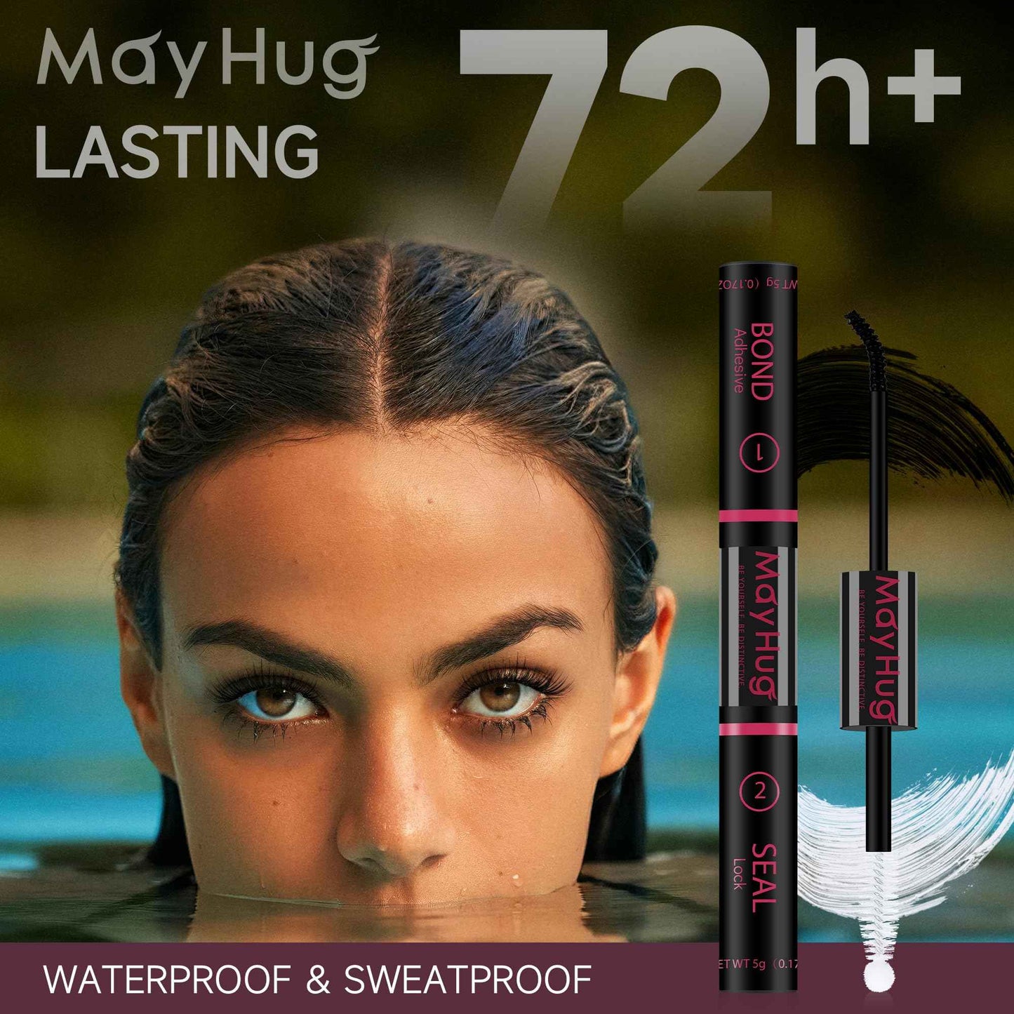 Mayhug Lash Bond and Seal Waterproof Lash Glue Long Lasting 72H Strong Hold Eyelash Glue for Clusters 2 in 1 Adhesive and Sealant DIY Lash Extension (5ml+5ml)