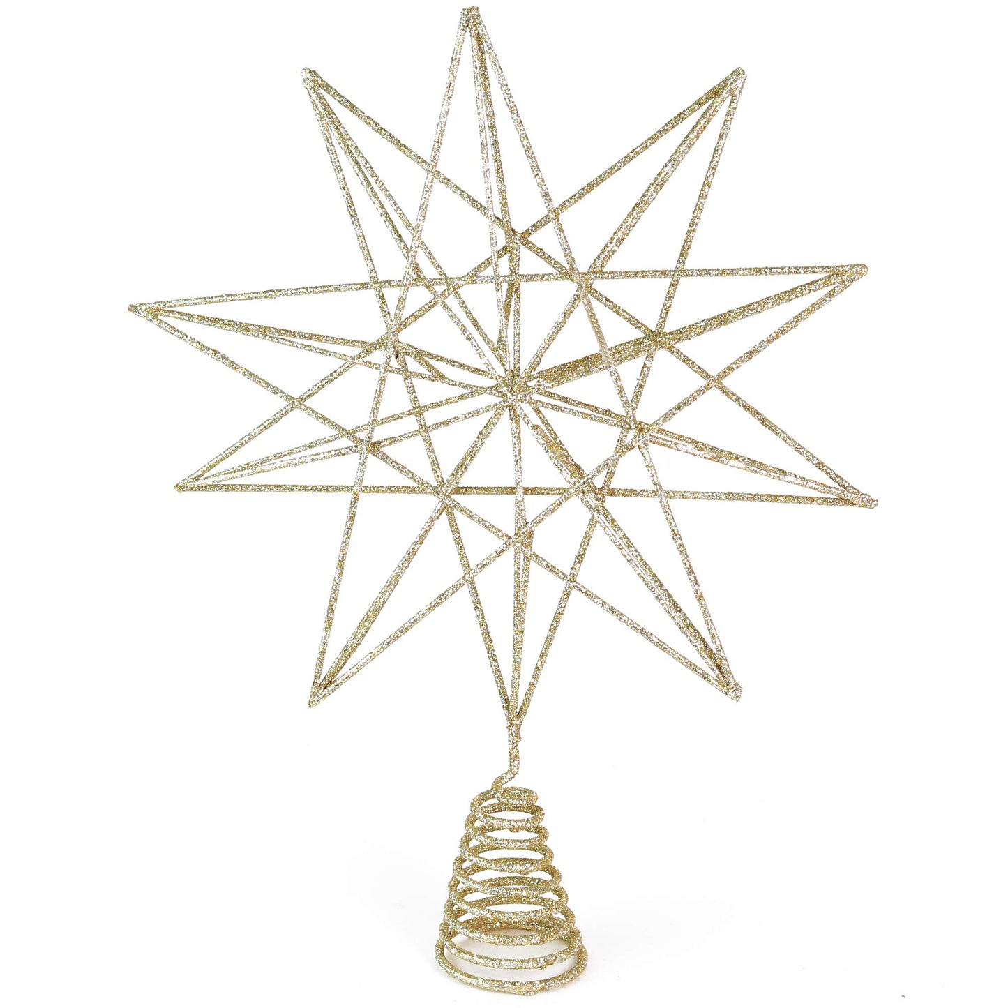 Ornativity Glitter Star Tree Topper - Christmas Sparkly Metal 3-D Dimensional Hallow Wire Star Xmas Tree Top Decor Ornament Decorations for Trees 13"