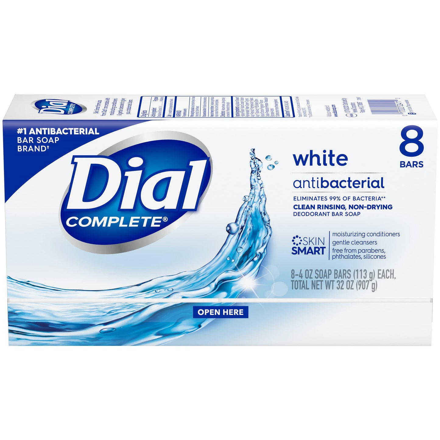 Dial Antibacterial Bar Soap, Refresh & Renew, White, 4 oz, 8 Bars