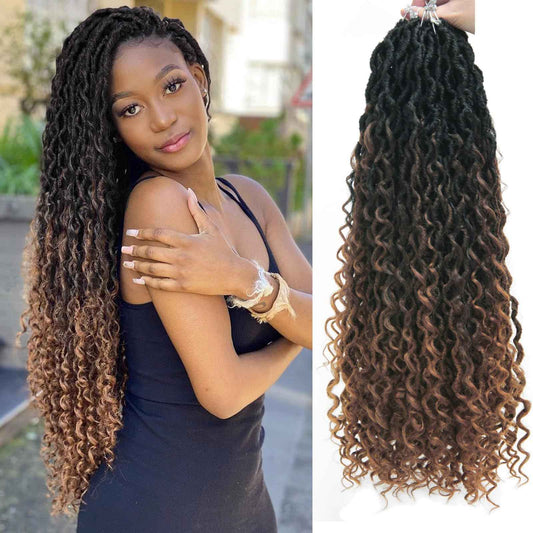 8Packs Goddess Locs Crochet Hair 22Inch Crochet Locs,Boho Faux Locs With Curly Ends River Hippie Locs Bohemian Locs Crochet Braids(1B/4/30, 22inch(Pack of 8))