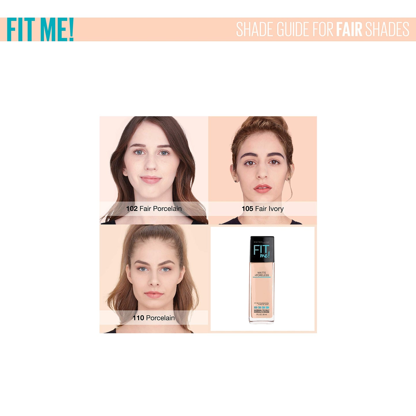 Maybelline Fit Me Matte + Poreless Liquid Foundation Makeup, Porcelain, 2 COUNT Oil-Free Foundation