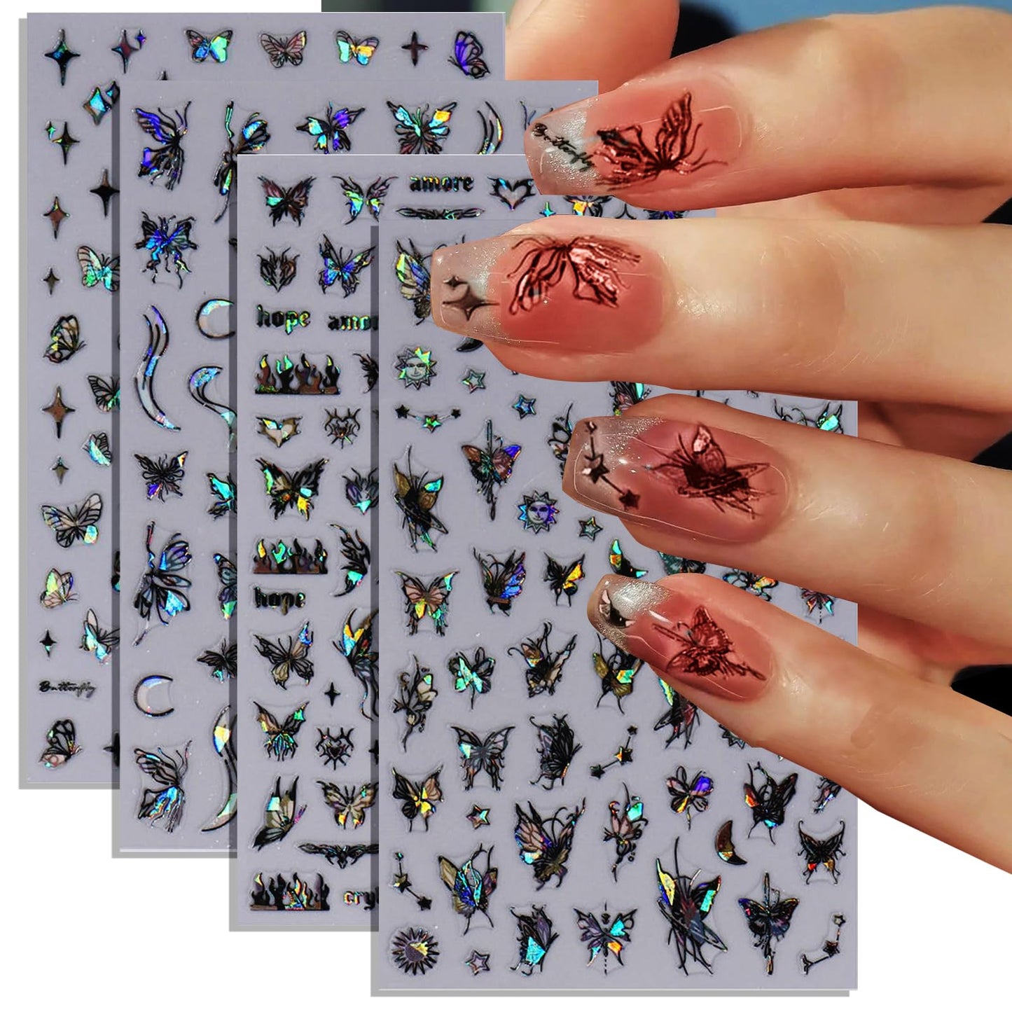 8pcs Laser Black Butterfly Nail Stickers for Women 3D Butterfly Nail Art Stickers Butterfly Nail Decals for Nail Art Supplies Self Adhsive Butterfly Stickers for Nails Butterflies Nail Decorations