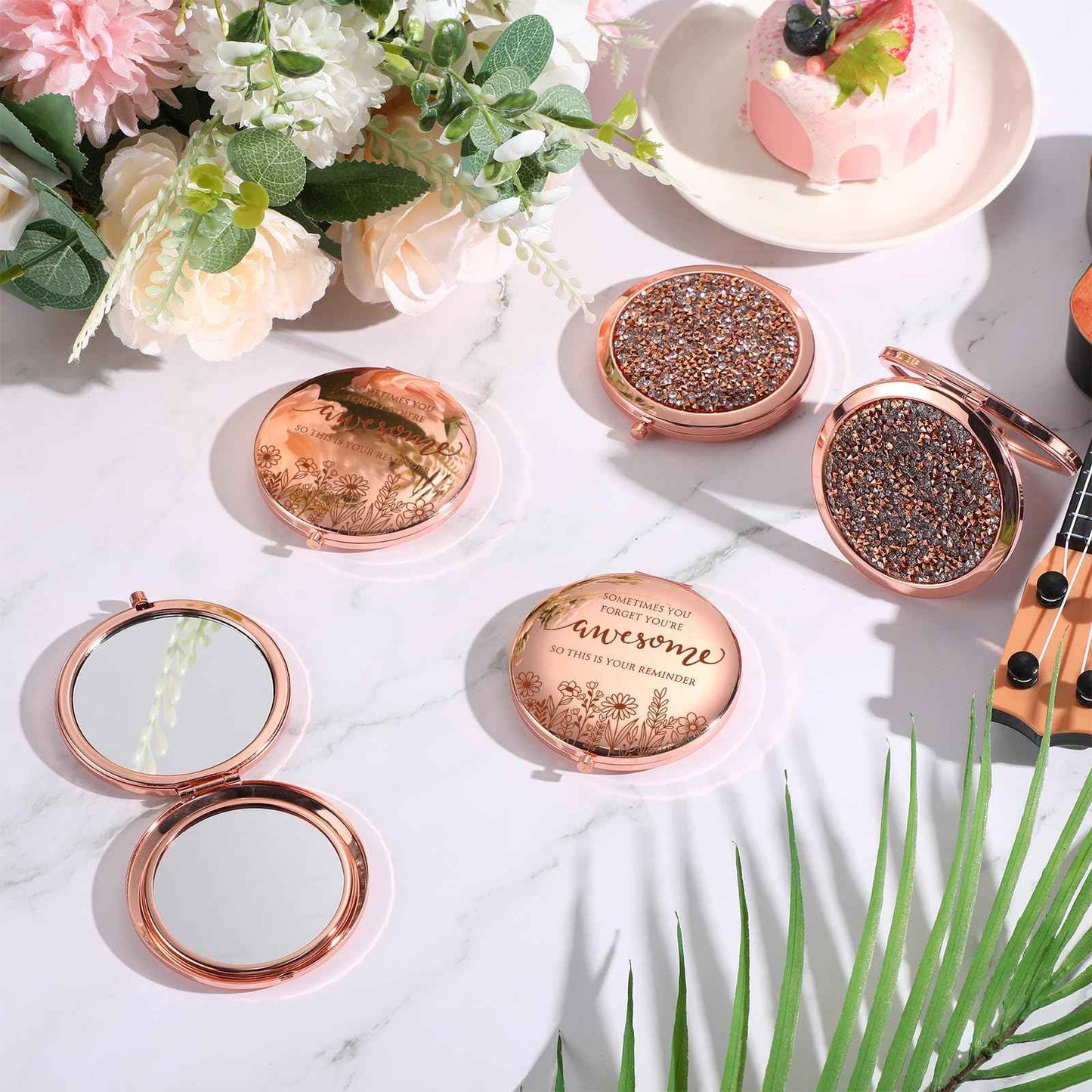 CroBlissful 10 Sets Christmas Women Gifts Inspirational Compact Mirror Makeup Rhinestone Purse Double Sided Folding Mirror with Gift Cards for Women Party Favors Nurse Adults