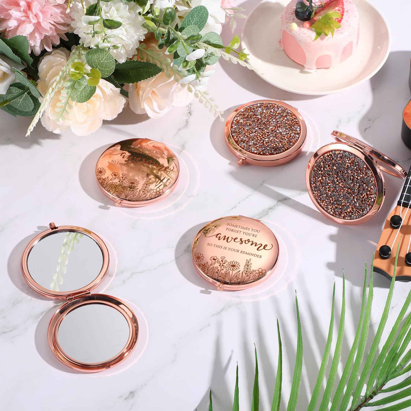 CroBlissful 10 Sets Christmas Women Gifts Inspirational Compact Mirror Makeup Rhinestone Purse Double Sided Folding Mirror with Gift Cards for Women Party Favors Nurse Adults