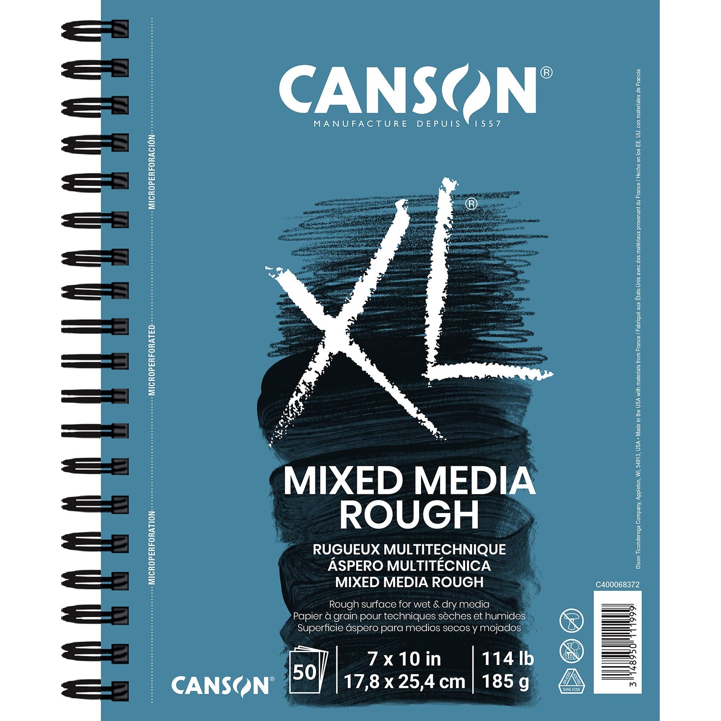 Canson XL Series Mixed Media Pad, Rough Texture, Side Wire, 7x10 inches, 50 Sheets – Heavyweight Art Paper for Watercolor, Gouache, Marker, Painting, Drawing, Sketching