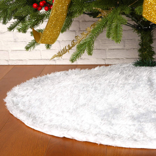 Sattiyrch Faux Fur Christmas Tree Skirt 48",White Xmas Decorations for 8ft 9ft Christmas Tree (White, 48in)