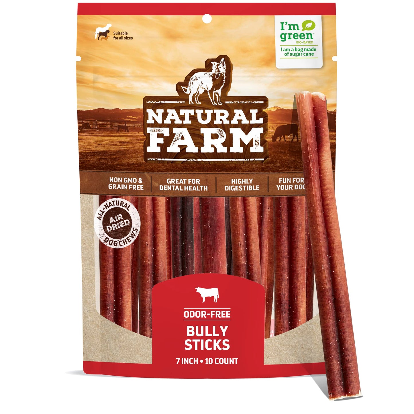 Natural Farm Odor Free Bully Sticks (7 Inch, 10 Pack), 100% Beef Pizzle Chews for Pups, Small and Medium Dogs - Fully Digestible & Best Natural Dental Treats to Keep Your Dog Busy & Happy