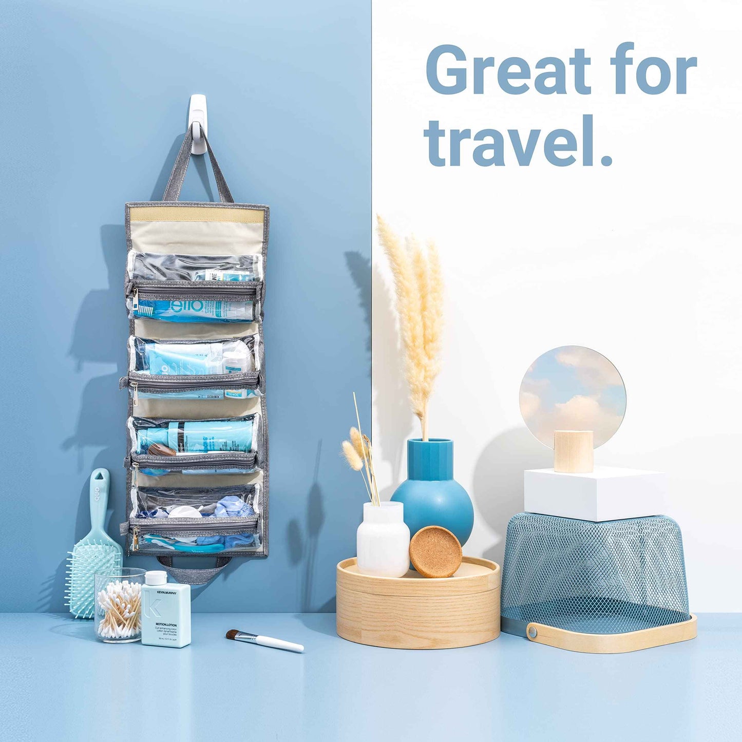 4kits Hanging Roll-Up Makeup Bag/Toiletry Kit/Travel Organizer for Women - 4 Removable Storage Bags - Organize Make Up, Cosmetics, First Aid, Medicine, Personal Care, Bathroom, Palette/Brush Holder