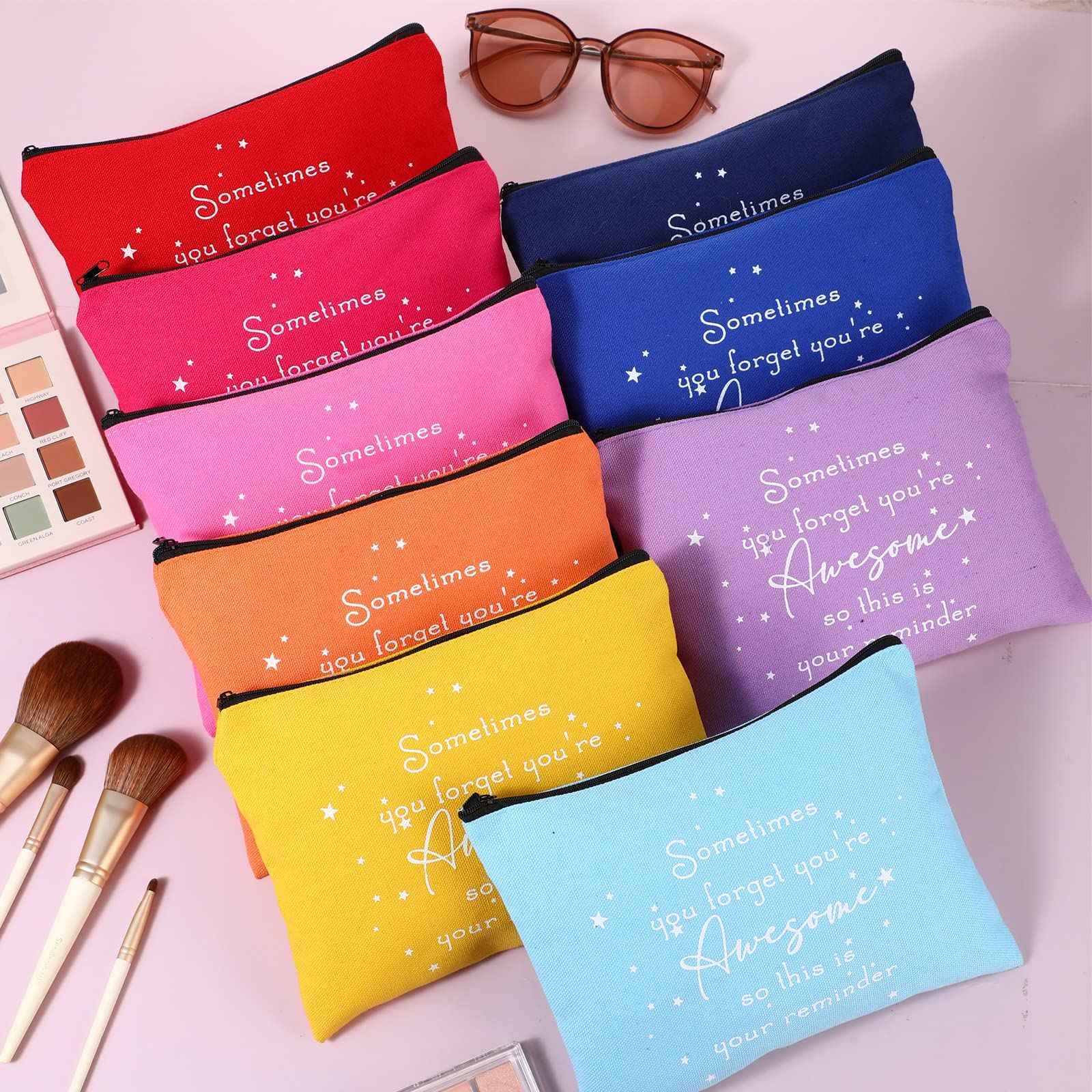 Sieral 24 Pcs Inspirational Makeup Bag Appreciation Christmas Teacher Gift for Women You're Awesome Cosmetic Bags Employee Motivational Gift for Vet Tech Coworker Medical Assistant Team(Bright Color)