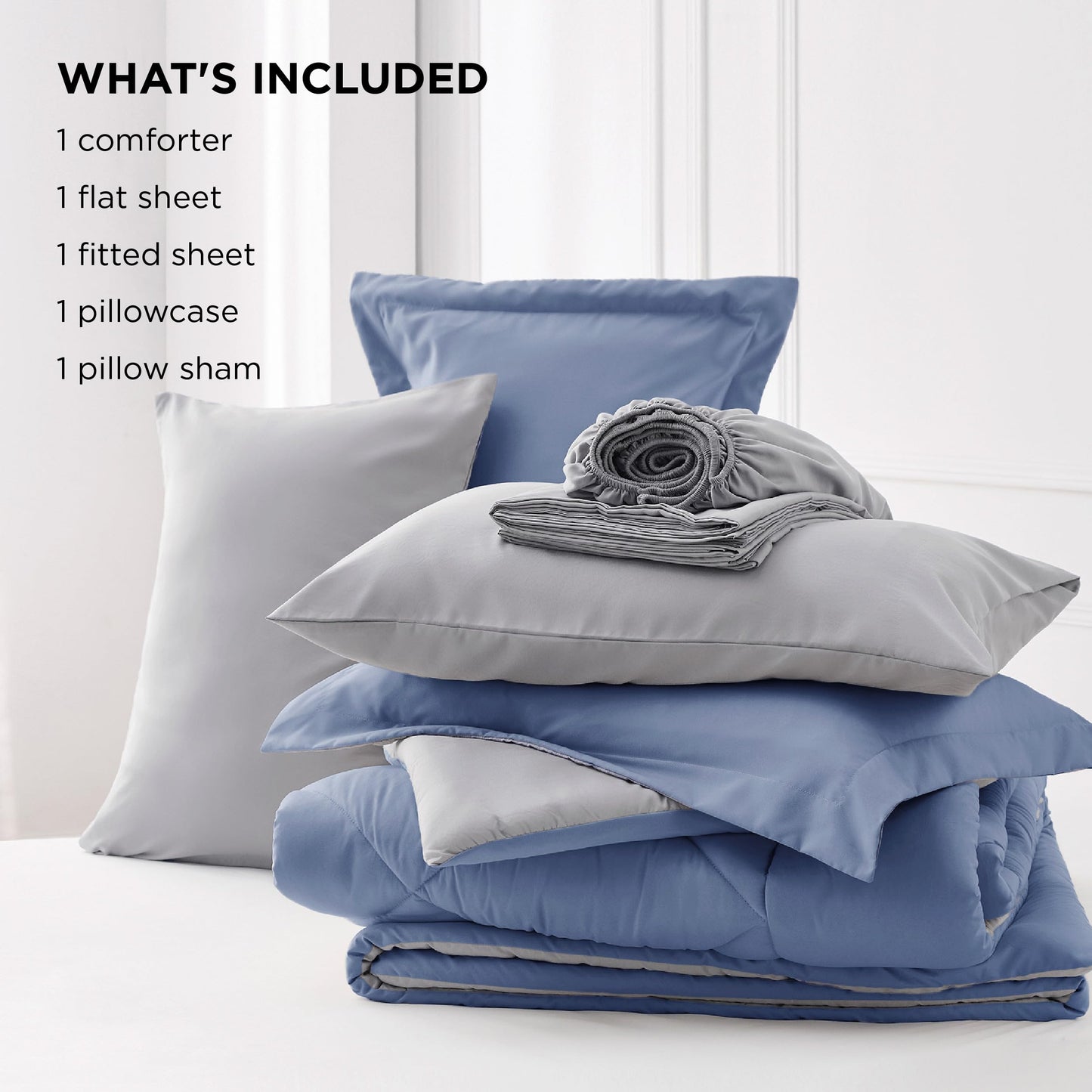 Bedsure Infinity Blue Twin Comforter Set - 5 Pieces Reversible Twin Bed in a Bag, Extra Long Twin Bed Set Infinity Blue and Grey with Comforters, Sheets, Pillowcase & Sham