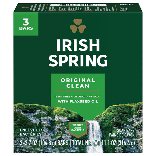 Irish Spring Deodorant Bar Soap, Original, 3.75 oz bars, 3 ea (Pack of 8)