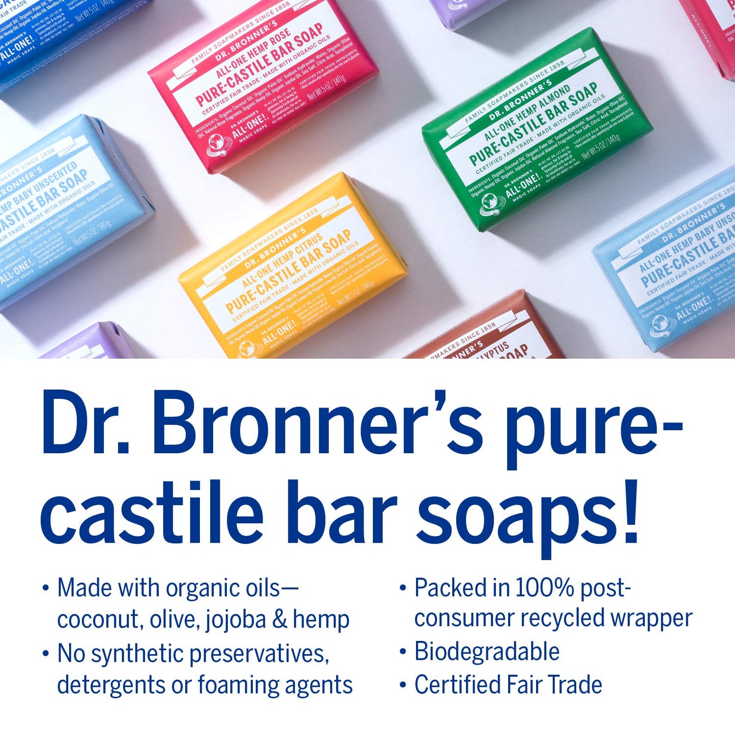 Dr. Bronner's - Pure-Castile Bar Soap (Citrus, 5 ounce, 2-Pack) - Made with Organic Oils, For Face, Body and Hair, Gentle and Moisturizing, Biodegradable, Vegan, Cruelty-free, Non-GMO