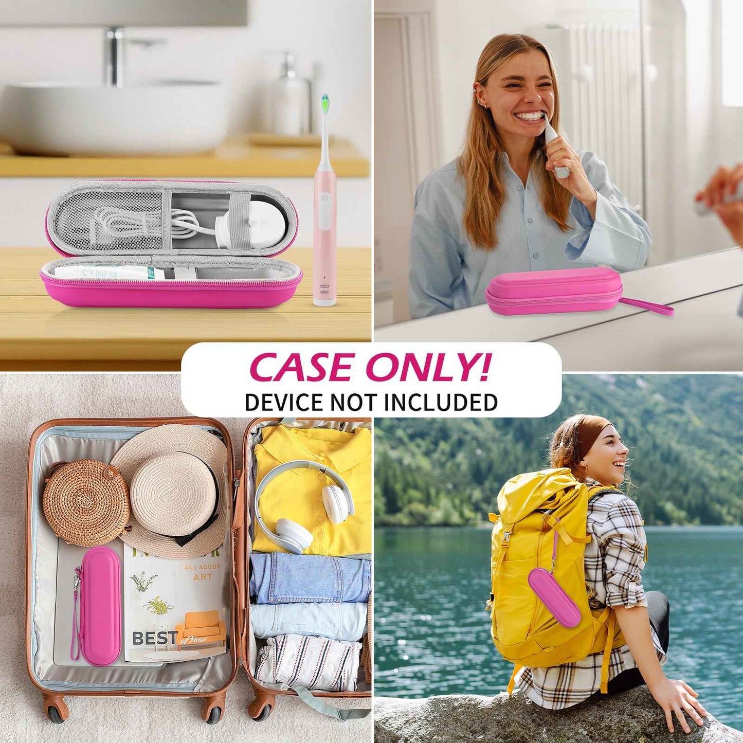 TYSORETY Toothbrush Travel Case for Oral B/Oral-B Pro 1000 1500 5000 7000 & Philips Sonicare 4100 1100 5300 5100 6100/iO Electric Toothbrush, Hard Protective Storage Bag (Pink)