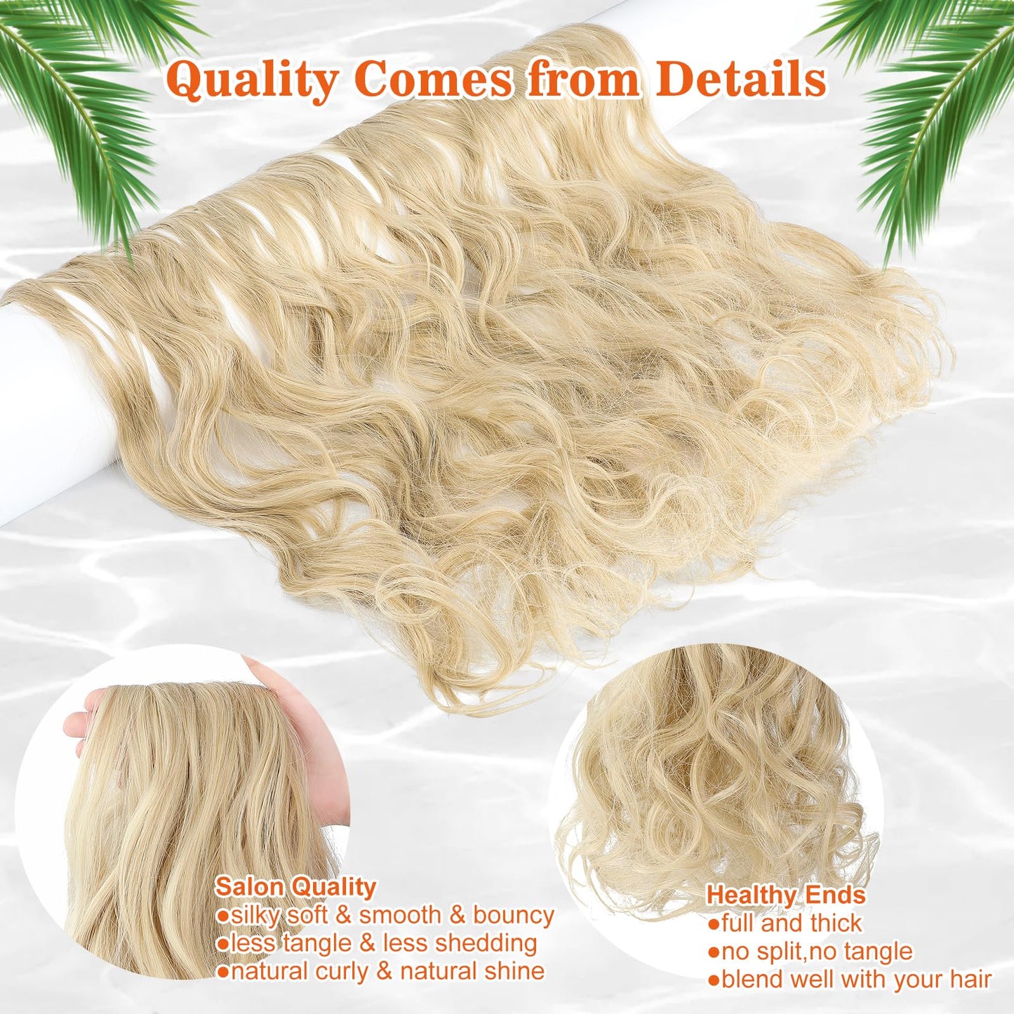 Cephermer Hair Extensions Wavy 7 PCS Clip in Hair Extensions 24" Long and Thick 170g Synthetic Hairpieces Double Weft Natural Soft Hair for Women Light Blonde Mix Bleach Blonde