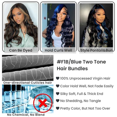 ALHER Black Mix Blue Body Wave 4x4 Lace Closure, 12A #1B/BlueColored Closure Free Part Pre Plucked with Baby Hair, 100% Virgin Remy Human Hair for Black Women 150% Density 12 Inch