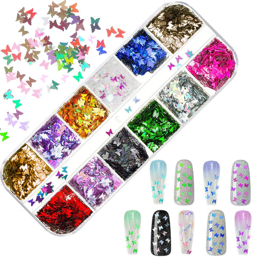 12 Boxes Butterfly Nail Art Nail Sequins, Butterfly Ultra-thin Colorful Glitter Sticker for Nail Art Decoration, Paillette Cosmetic Festival Glitter Craft Face Hair Decor (10)