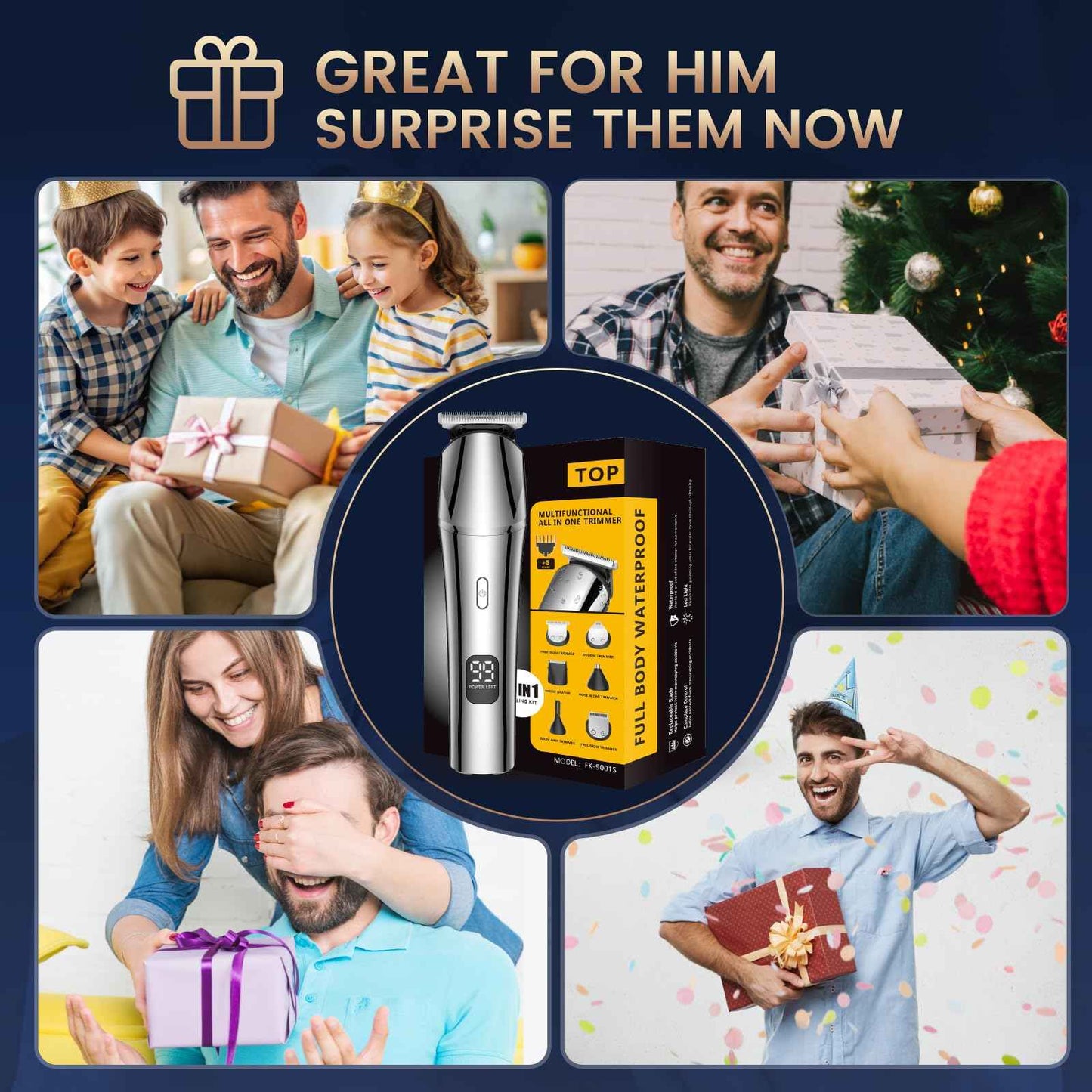 NANSHI Beard Trimmer & Hair Clippers for Men, Electric Razor & Shaver for Nose Body Face Mustache, Cordless Hair Trimmer, Waterproof Men's Grooming Kit, Gifts for Men Husband Father