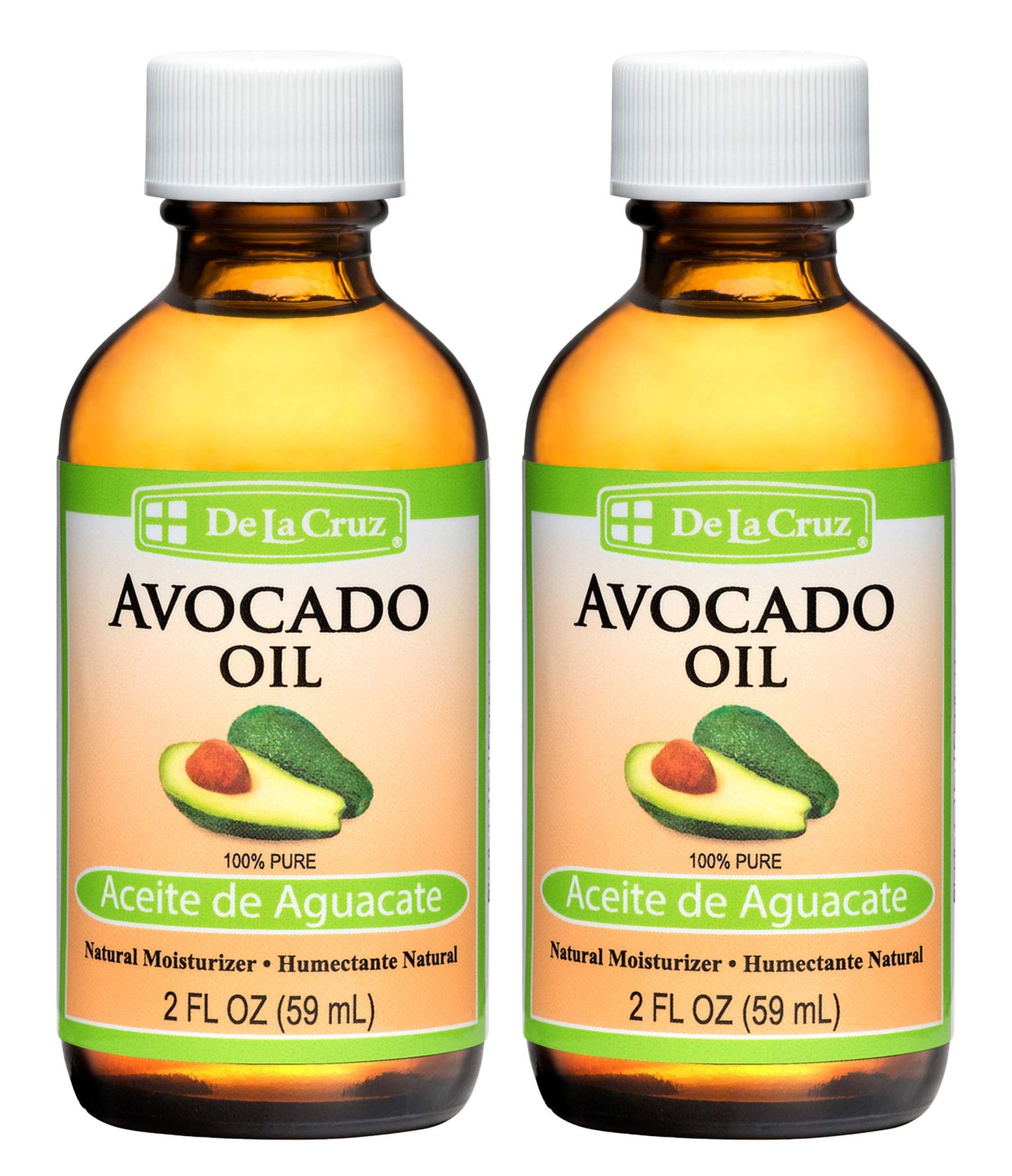 De La Cruz Avocado Oil - Expeller Pressed Pure 100% Avocado Oil for Hair and Body - Lightweight Body Oil for Dry Skin - 2 FL. OZ. (2 Bottles)