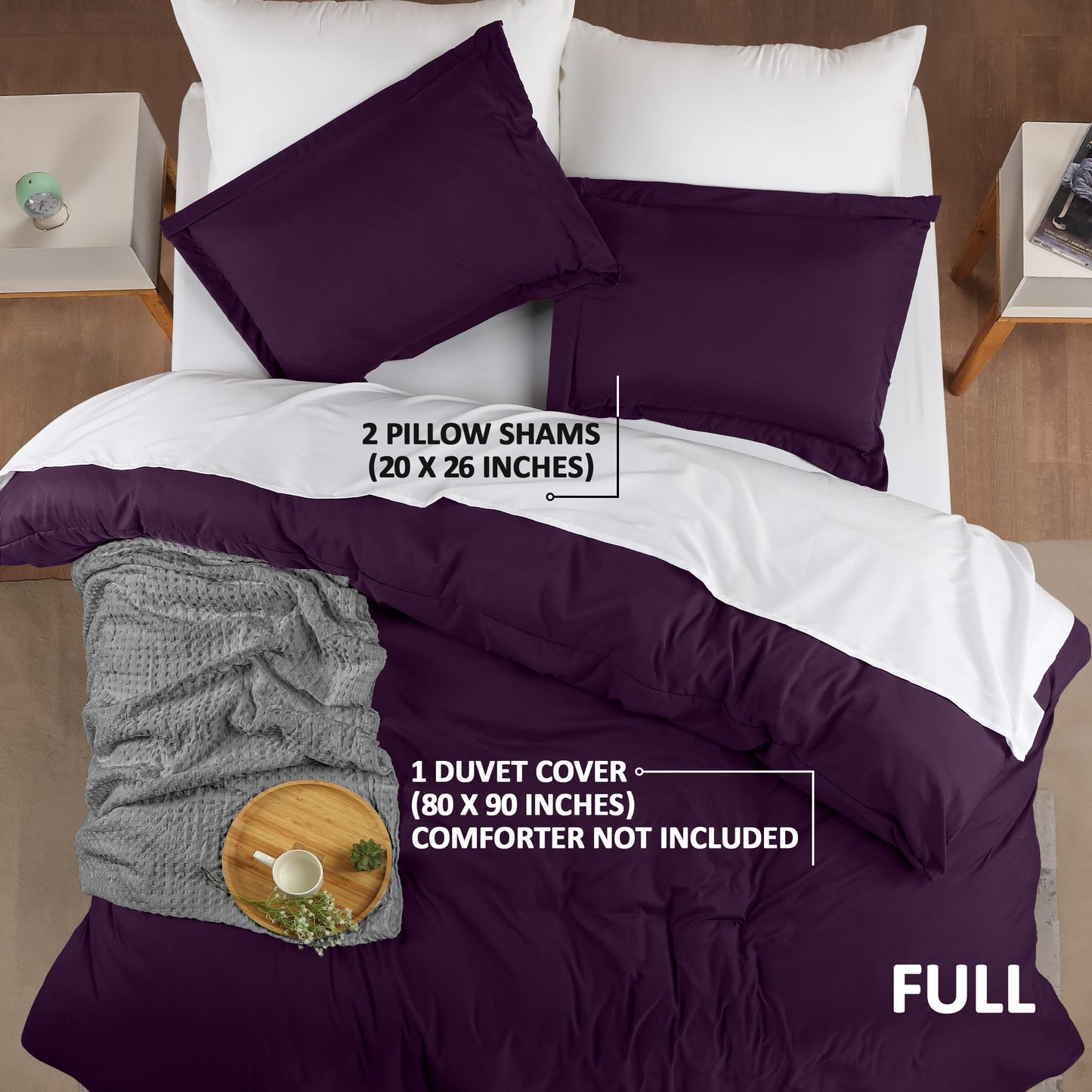 Utopia Bedding Duvet Cover Full Size - 1 Duvet Cover with 2 Pillow Shams - 3 Piece Bedding Duvet Cover with Zipper Closure - Soft Brushed Microfiber, 80 X 90 Inches (Full, Purple)