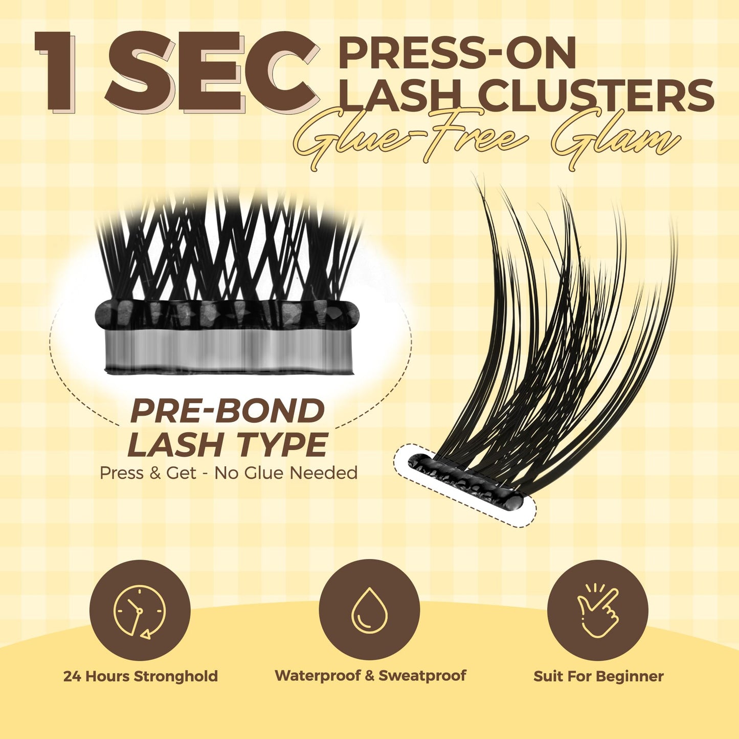 LASHVIEW Self Adhesive Lash Clusters Eyelashes,Press-on Lashes 10-16mm Individual Lash Extension Kit with Lash Tweezers,No Glue Needed Natural Self Adhesive DIY Cluster Lashes Kit (48PC)