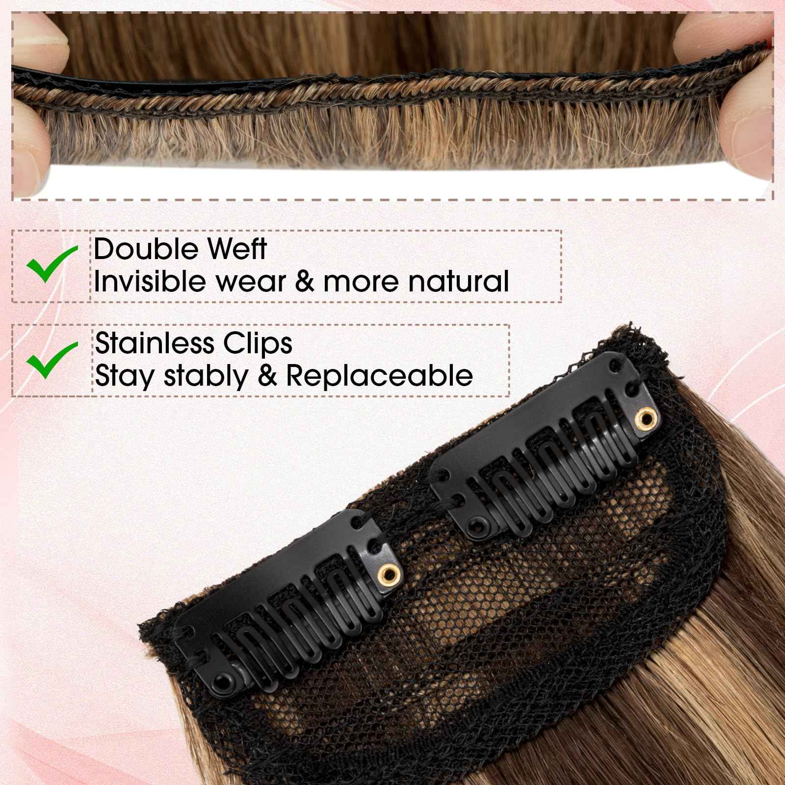 SEGO Clip in Hair Extensions for Women, 100% Remy Human Hair, Mini Hairpieces with 2 Clips, Short Extensions to Add Hair Volume, 2 Pcs, 12 Inches, 34g, Jet Black