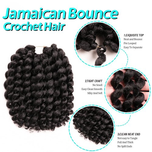 10 Inch Jamaican Bounce Crochet Hair 22 Strands 4 Packs Wand Curl Crochet Hair Curly Crochet Braids for Black Women (10 Inch (Pack of 4), #1B)