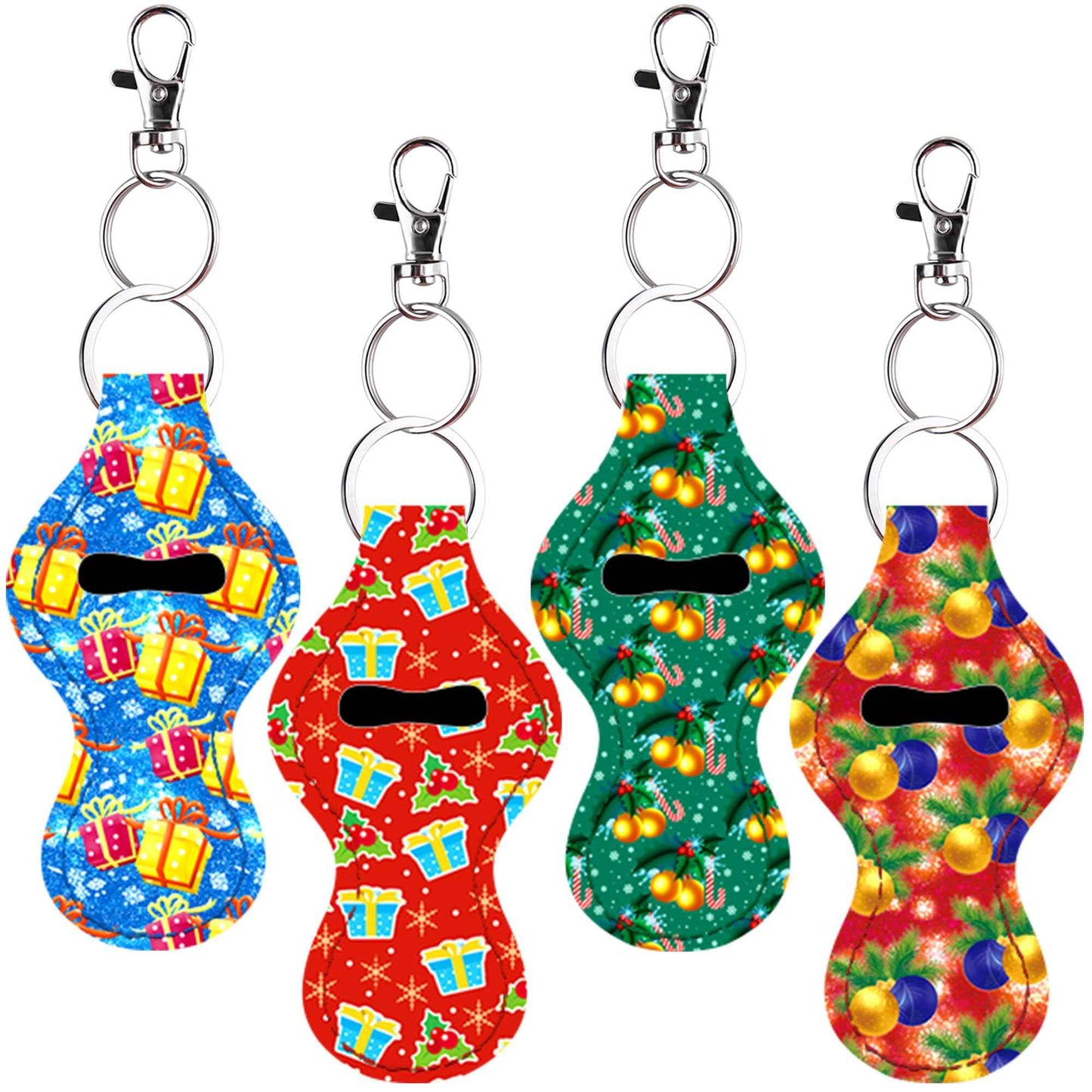 Duufin 16 Pieces Christmas Chapstick Holder Keychain Lip Balm Holder Lipstick Keychain Holder Lipgloss Keychains Holder with 16 Pieces Metal Clip Cords for Chapstick Tracker and Safeguard
