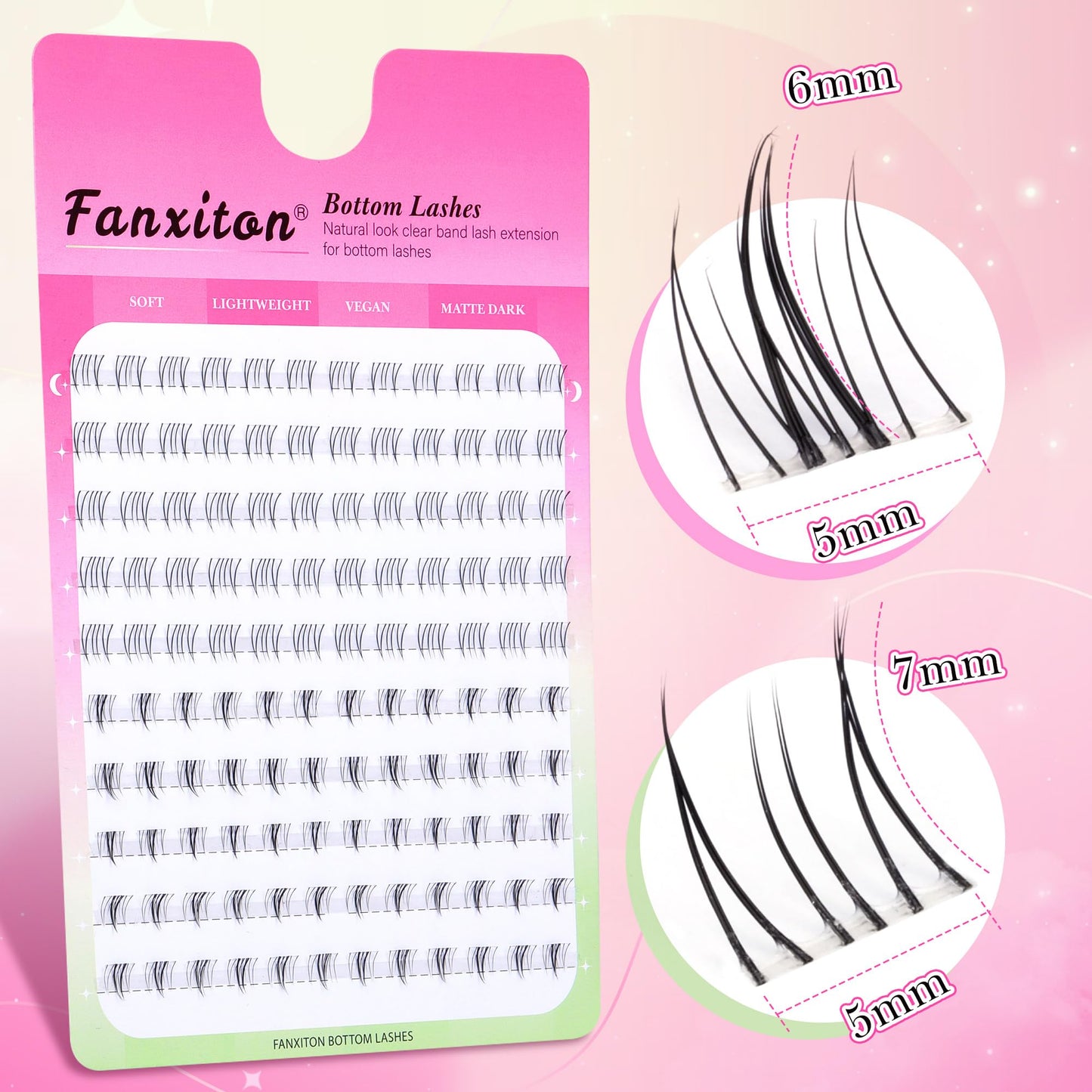 FANXITON Bottom Lash Extension Kit DIY Manga Lash Clusters with Lash Glue 6-7mm Natural 2 Style Lower Lashes 120Pcs Anime Eyelashes Cluster Kit