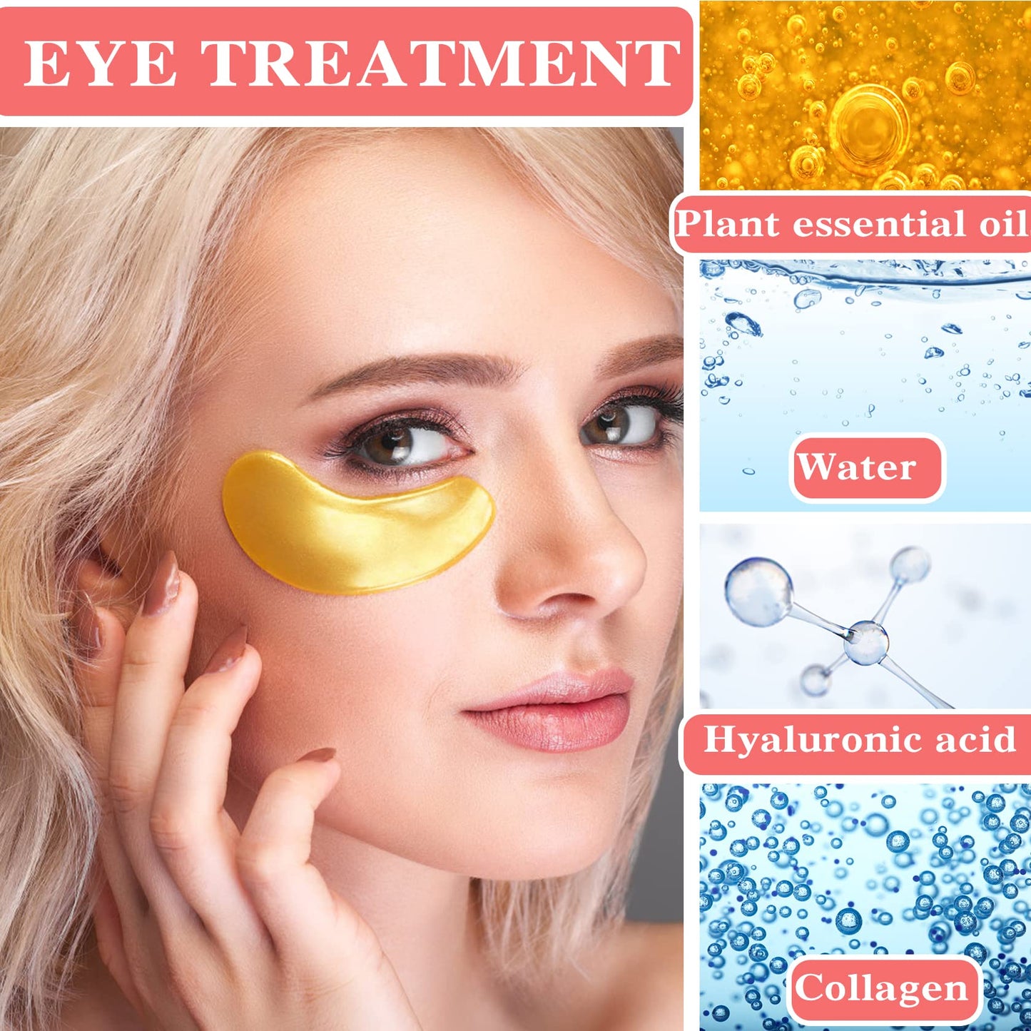 30 Pairs 24K Gold Under Eye Patches,Crystal Collagen Under Eye Mask,Puffy Eyes and Dark Circles Treatments,Moisturising&Hydrating Under Eye Patch Pads for Reducing Fine Lines Eye Bags(Gold)