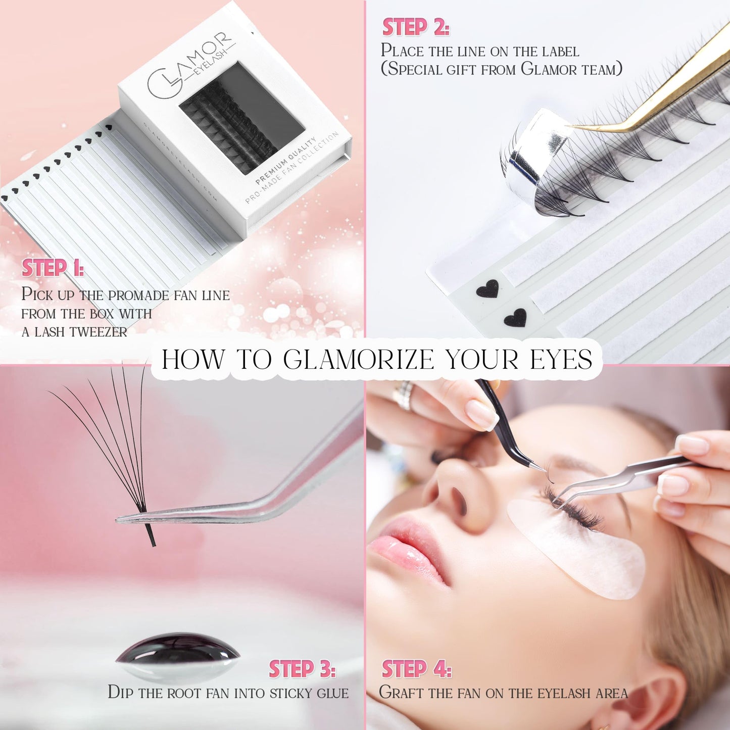 GLAMOREYELASH 1000 Ultra Speed Narrow Promade Fans | Natural Eyelash Extension 3D~16D | Handmade Individual Lashes Extension with 0.03/0.05/0.07mm Thickness of Mink Lashes | C CC D Curl for Cat Eye Lashes | 8 - 17mm Length for Fluffy Eyelash Cluster(14D-0