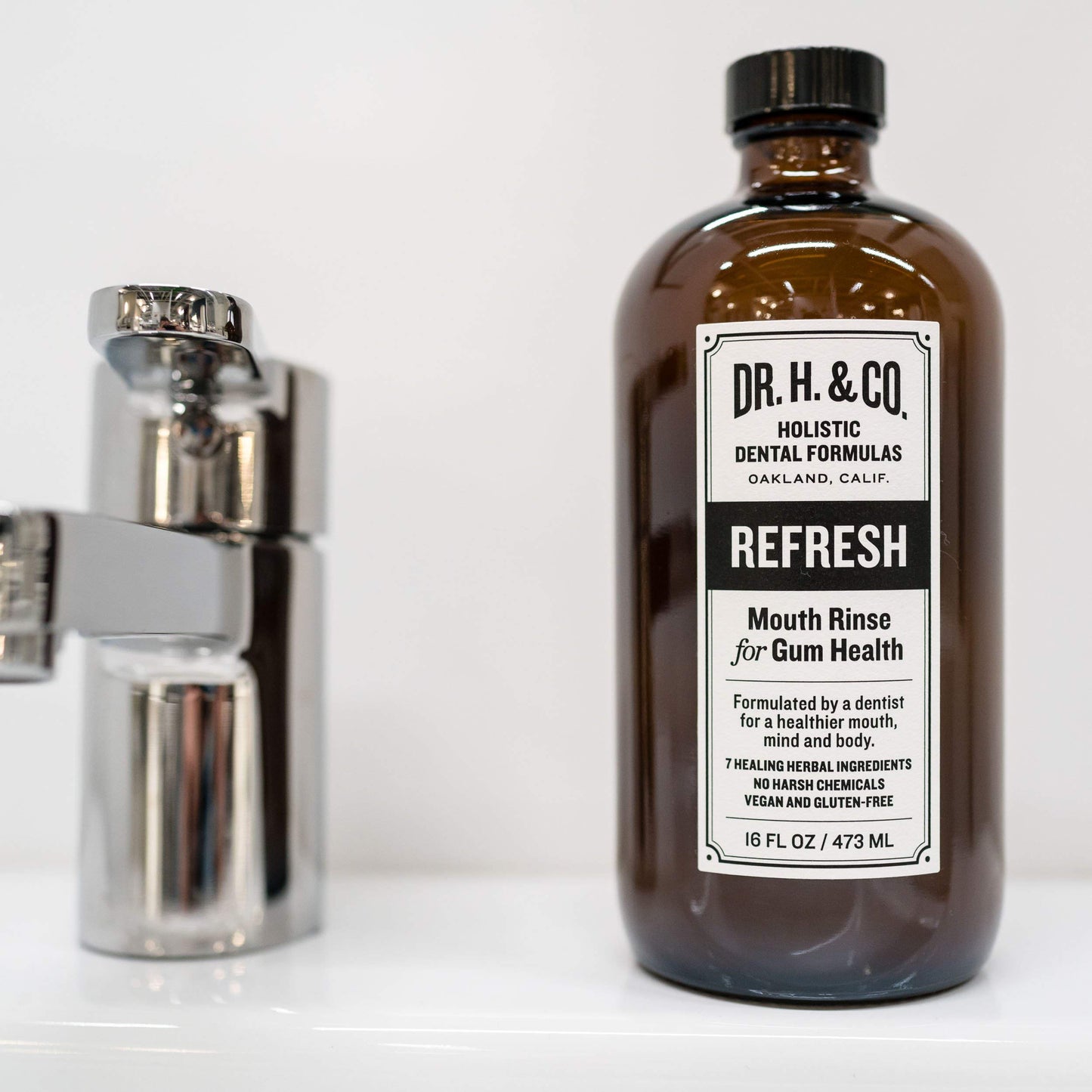 Dr. H. & Co. Dentist Formulated Refresh Mouthwash - All Natural Herbal and Holistic Mouth Rinse for Healthy Gums and Teeth (16oz)