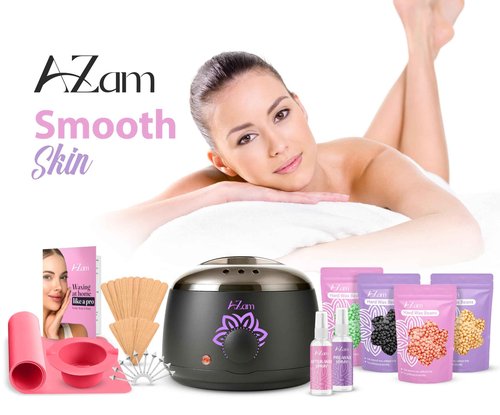 AZAM All-in-one At Home Waxing Kit for Hair removal,Wax pot Waxing Professiona+4 Pack Hard Beads+Silicone Bowl 2 Treatment Oils Wax Kit Accessories Warmer for Full Body