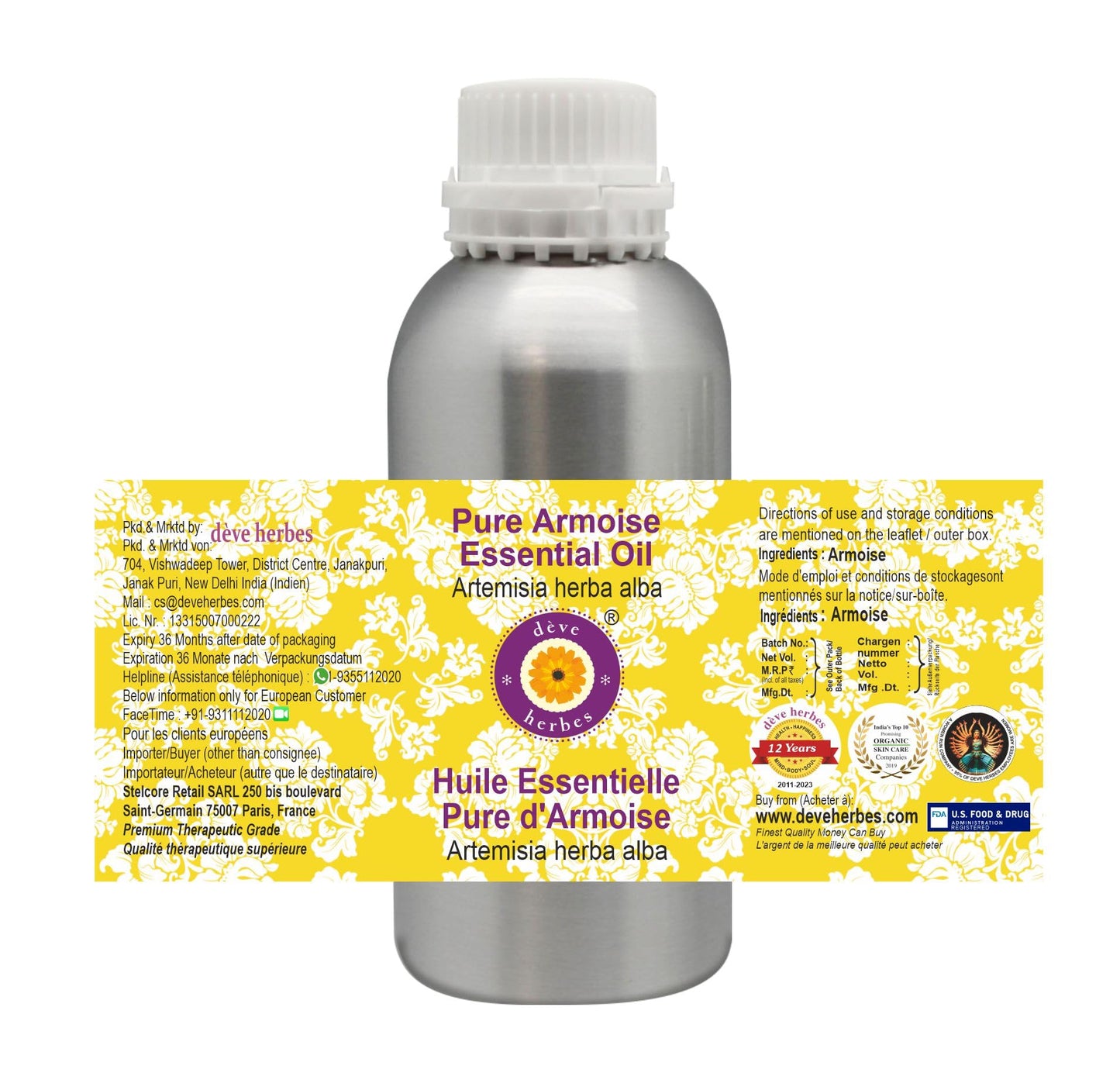 Deve Herbes Pure Armoise Essential Oil (Artemisia herba alba) Steam Distilled 1250ml (42 oz)