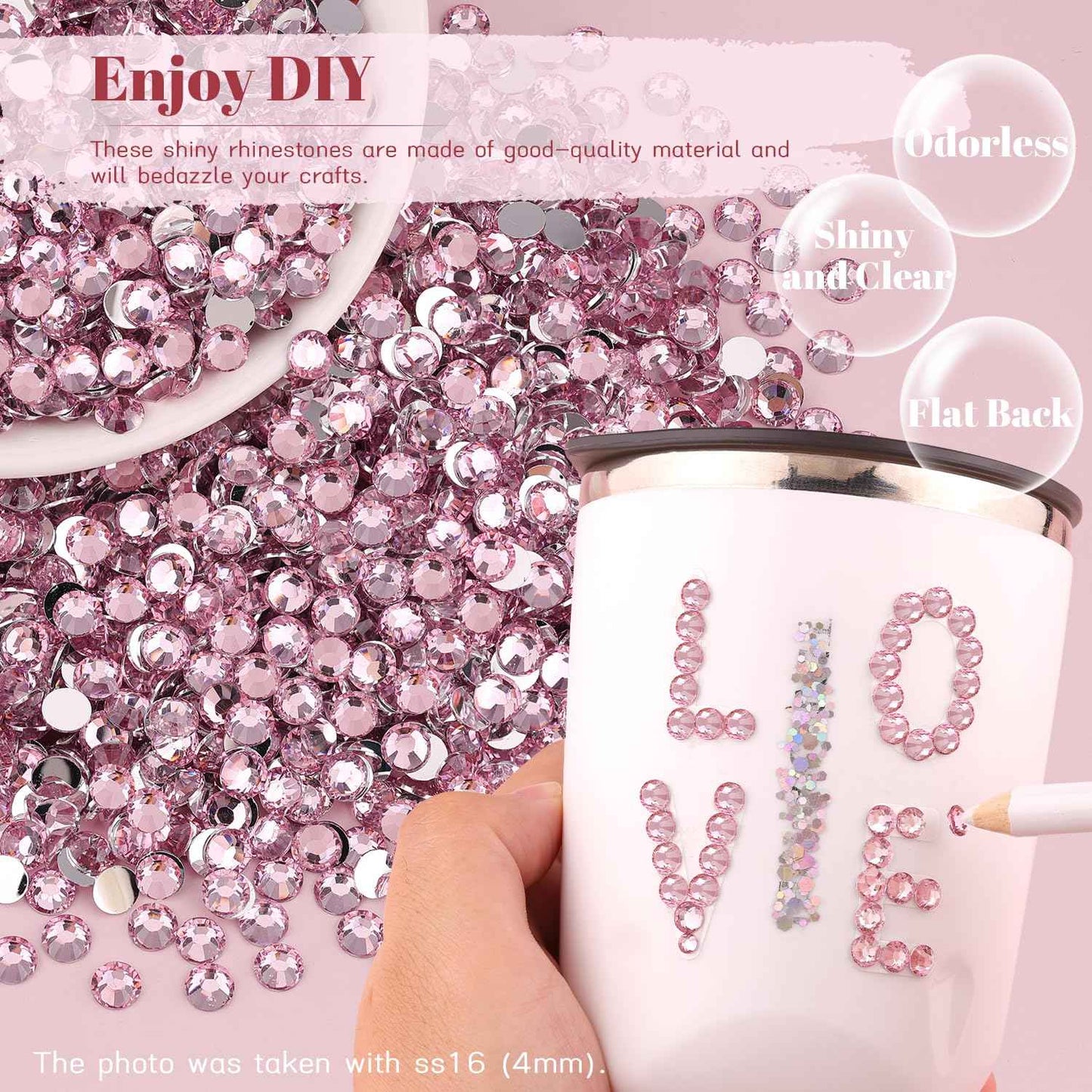 5000PCS 3mm Resin Rhinestones in Bulk (Light Pink), Bedazzling Flatback Crystals Rhinestones for Crafting DIY Nail Decoration, Gems Diomand Charms for Tumbler Shoes Clothing Fabric
