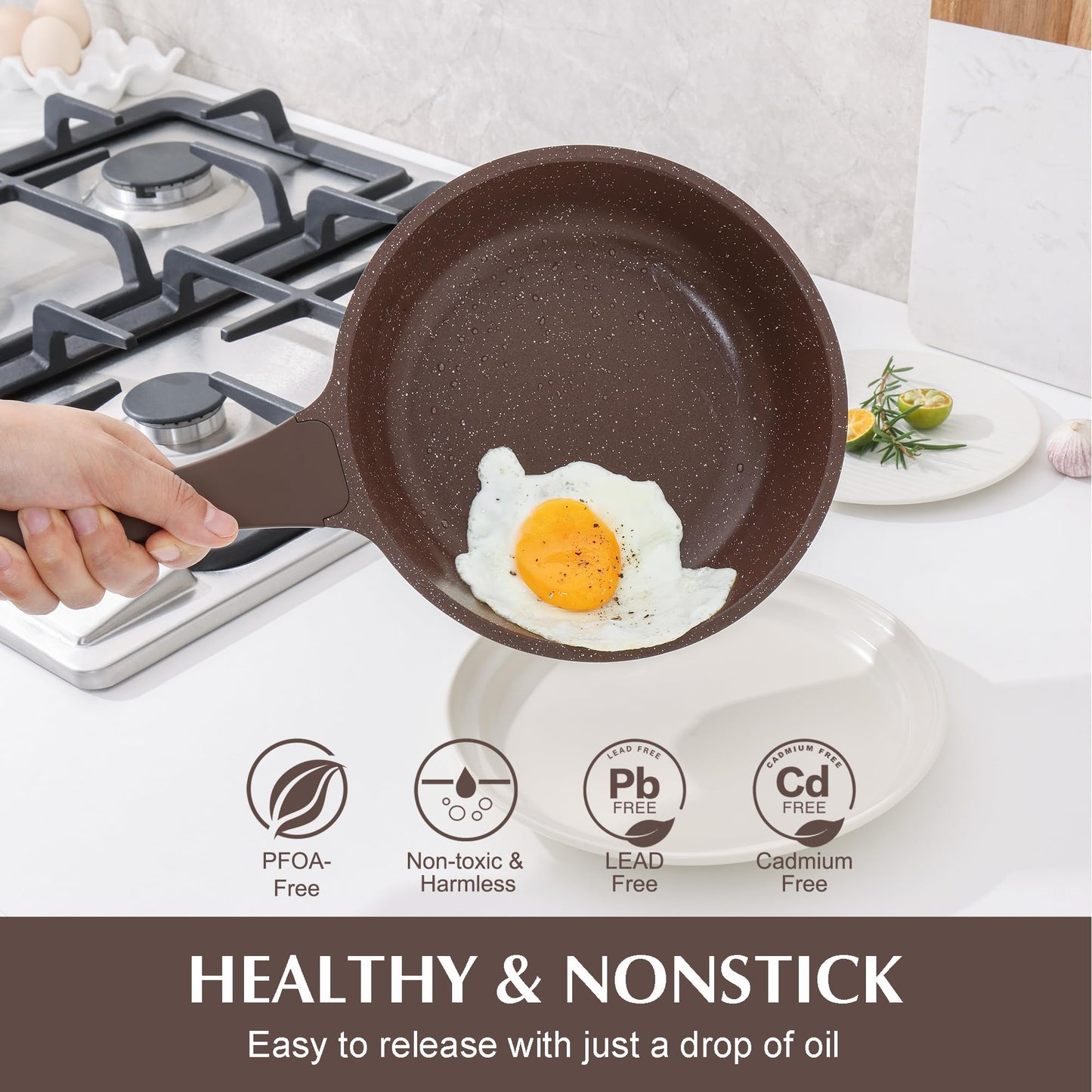 SENSARTE Nonstick Frying Pan Skillet, Granite Coating Omelette Pan, Healthy Stone Cookware Chef's Pan PFOA Free, Toffee Brown (8 Inch)