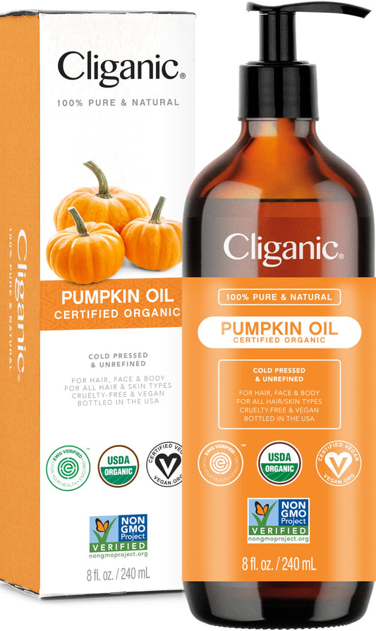 Cliganic Organic Pumpkin Seed Oil, 100% Pure - For Face & Hair | Natural Cold Pressed Unrefined