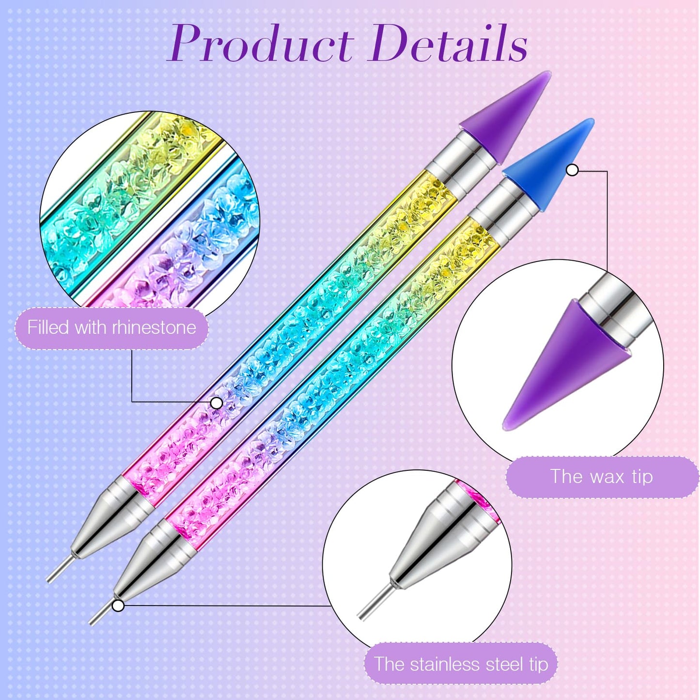 Tatuo 4 Pcs Rhinestone Picker Dotting Pen, Nail Dot Paint Pen Tool Crystals Wax Pencil Pen for Rhinestone Gems Dual Ended Rhinestone Picker with 4 Case Manicure Nail Art DIY (Colorful)