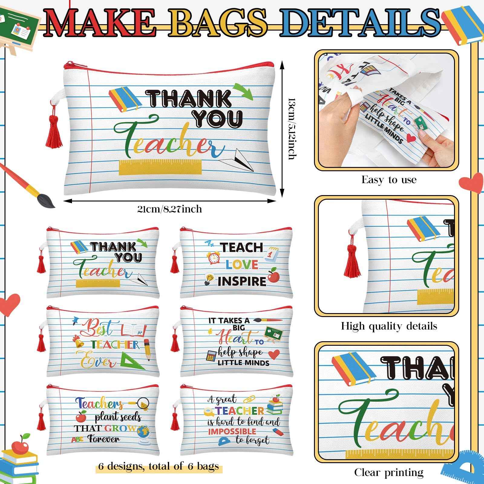 Paterr 12 Pcs Christmas Teacher Appreciation Gift for Women Christmas Gifts Ideas Basket Filler Canvas Teacher Tote Bag with Makeup Bag Notebook Style for Office School Classroom Supplies