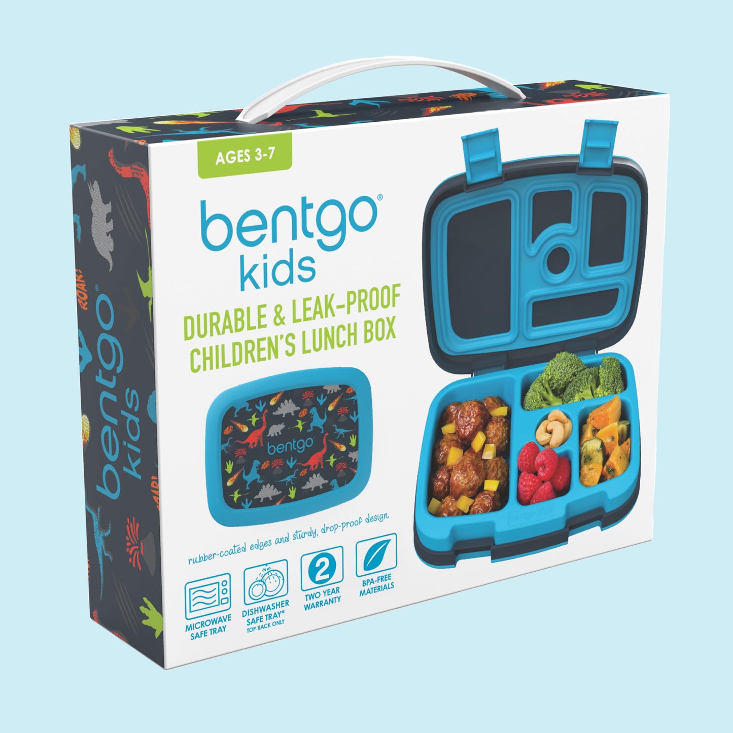 Bentgo Kids Prints Leak-Proof, 5-Compartment Bento-Style Kids Lunch Box - Ideal Portion Sizes for Ages 3-7, Durable, Drop-Proof, Dishwasher Safe, & Made with BPA-Free Materials (Dinosaur)