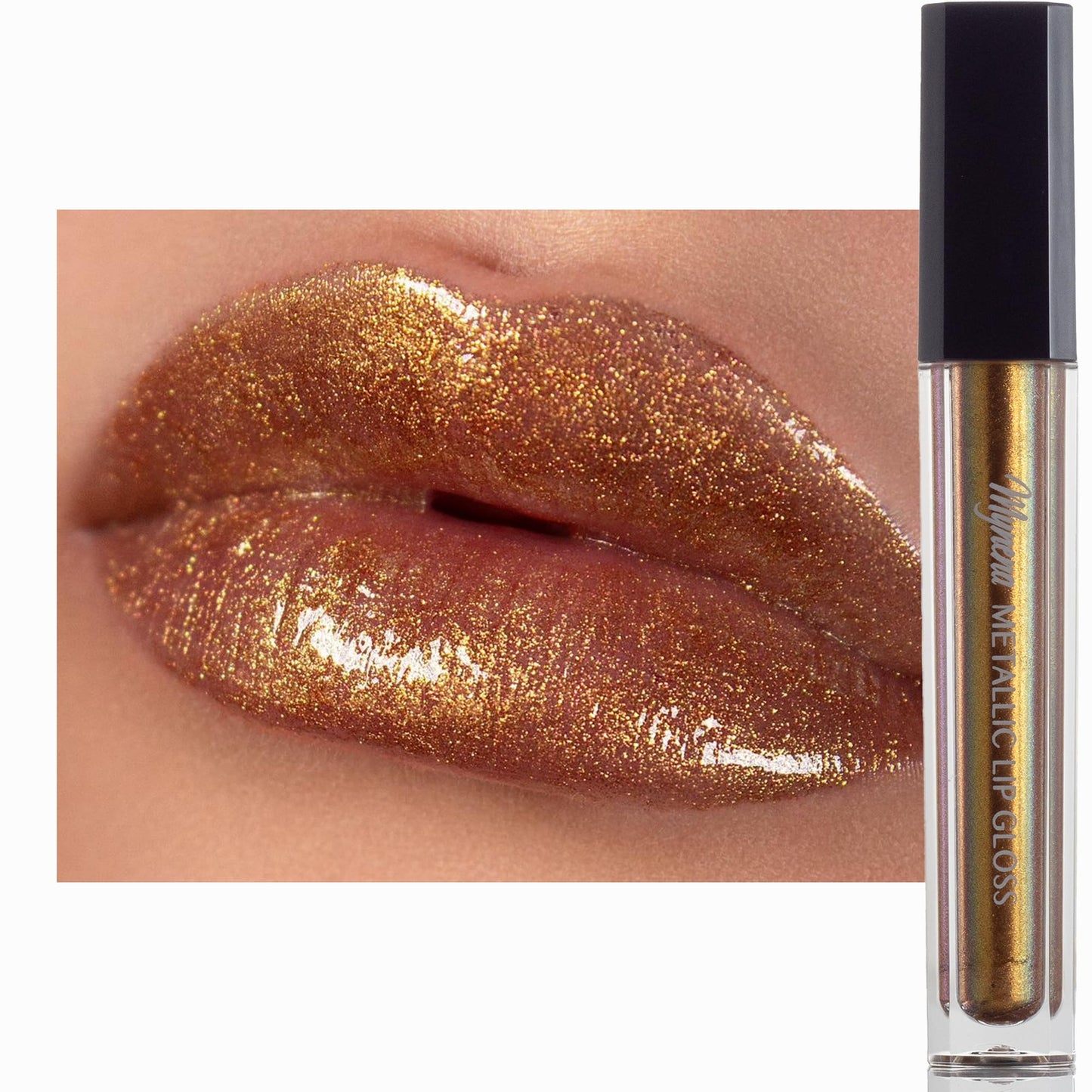 Mynena Copper Gold Metallic Lip Topper | High-Shine, Non-Sticky, Non-Drying Hydrating Lip Gloss | Amber