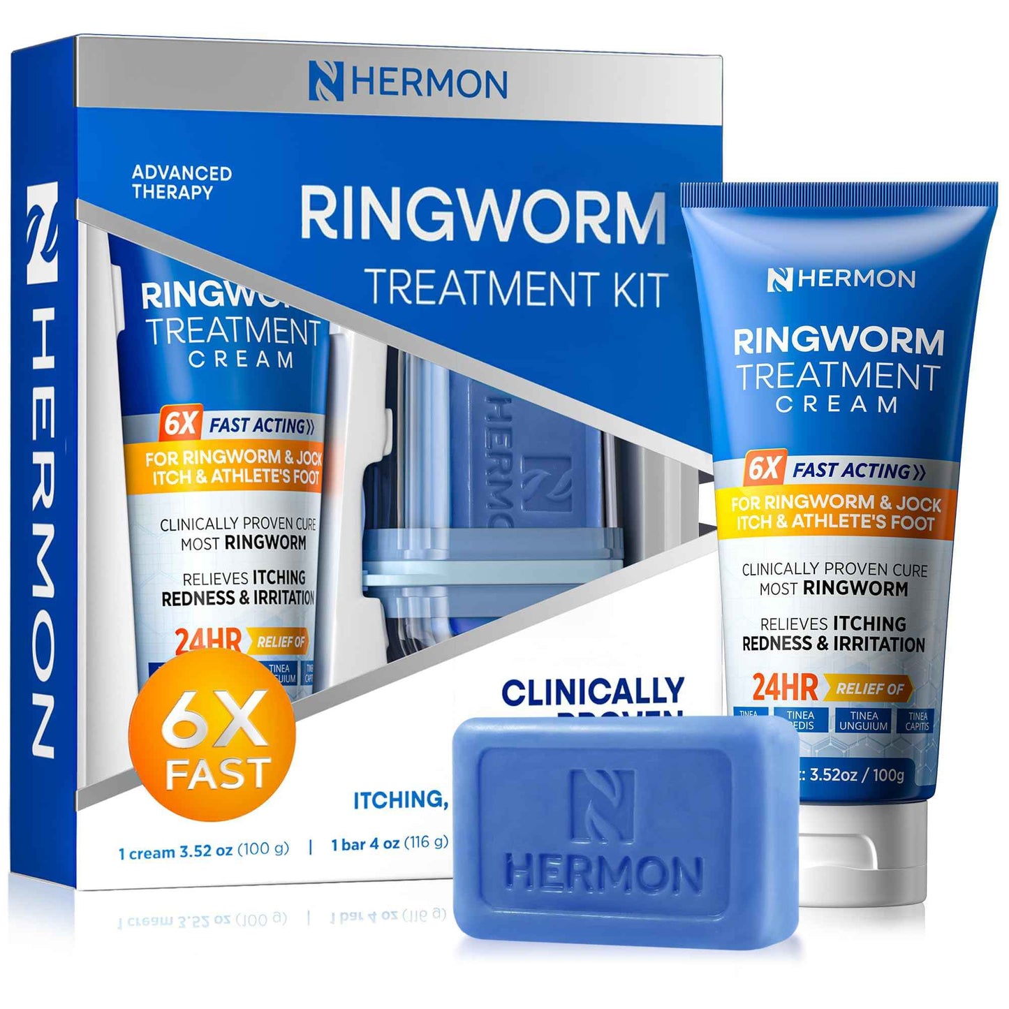 Hermon Ringworm Treatment Anti-fungal Kit - RingWorm Treatment for Humans 3.52 oz cream 4 oz soap bar for Ringworm, Athlete's Foot, Jock Itch, Eczema, Tinea - for Adults and Kids