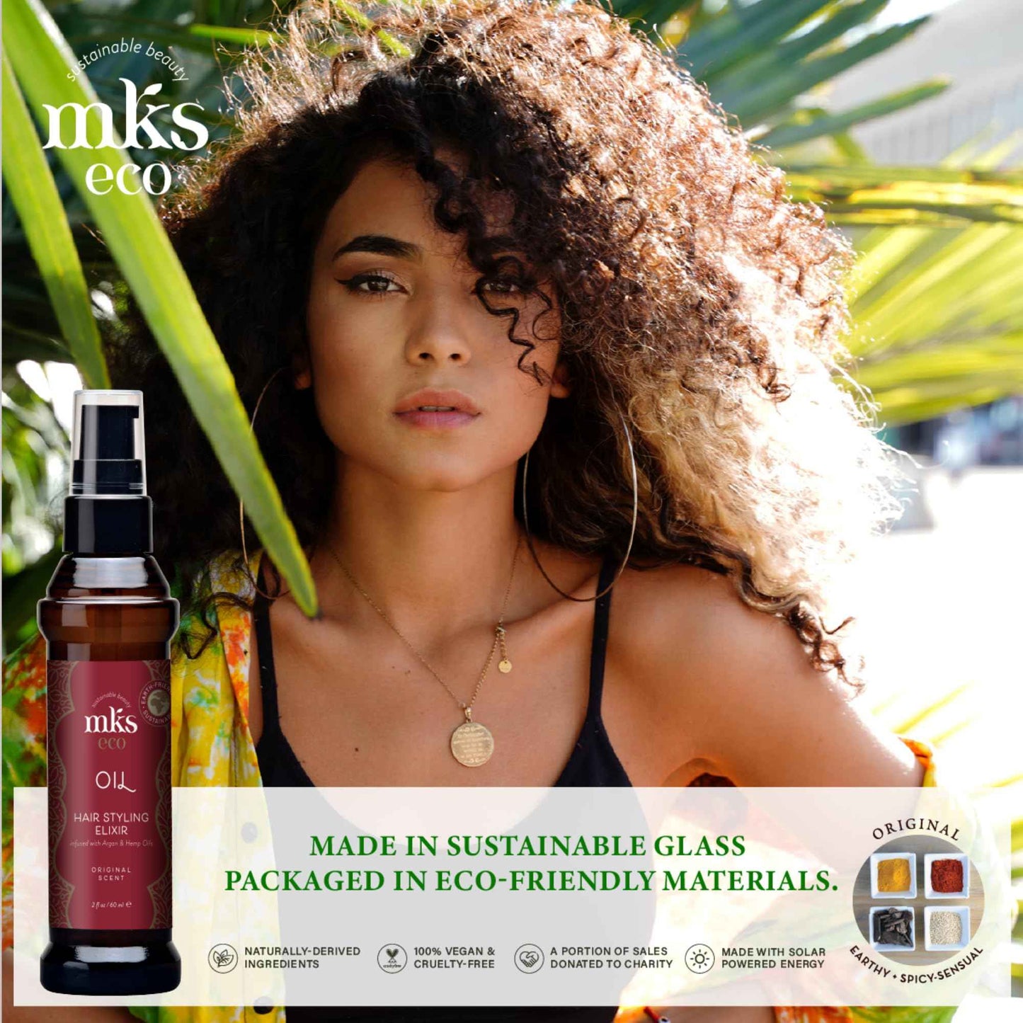 MKS eco Oil, Original - 2 fl oz - Hair Styling Elixir - Moroccan Argan Oil, Hemp Seed Oil - Moisturize & Nourish Hair, Control Frizz, Increase Smoothness - Vegan & Cruelty Free
