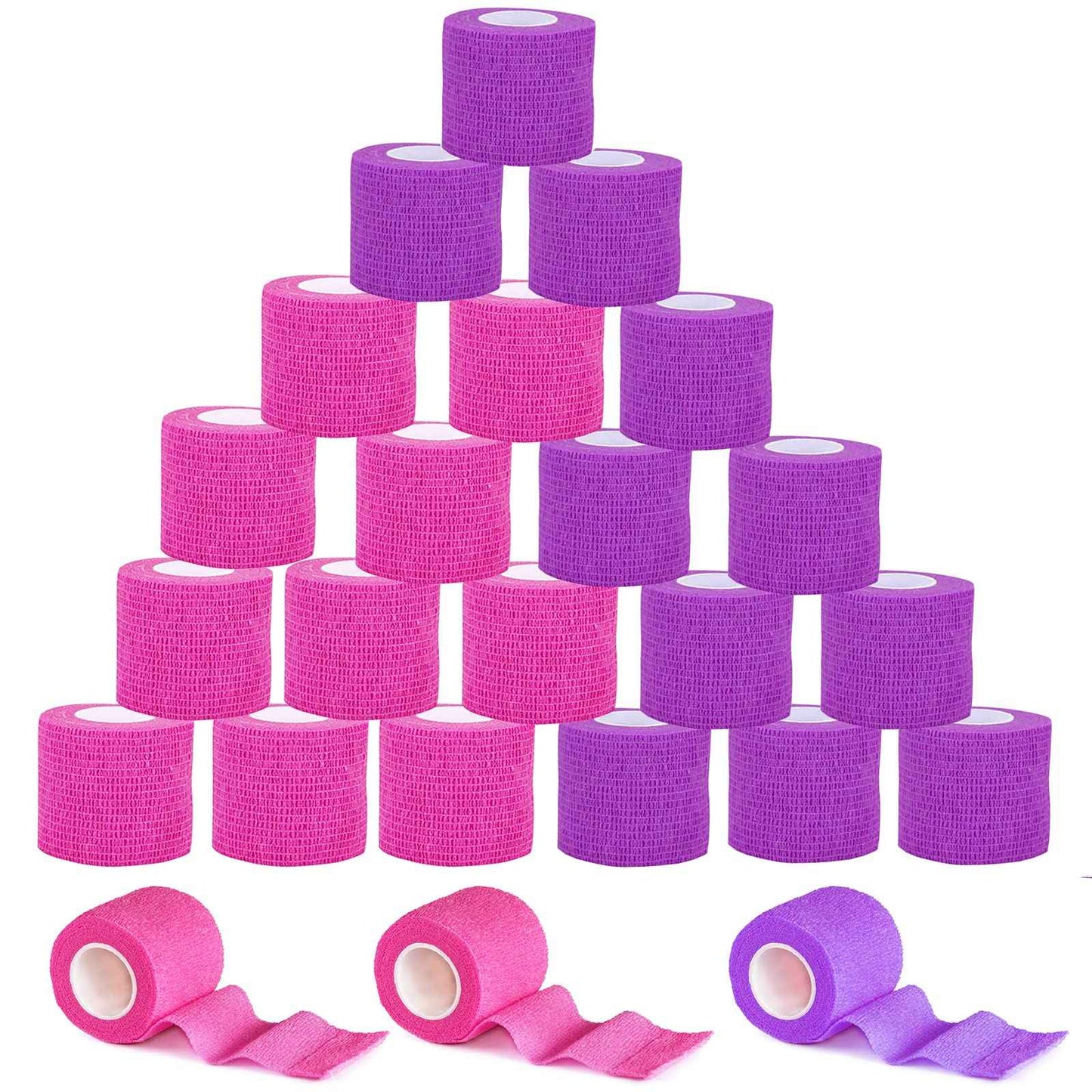 VideoPUP 24PCS Tattoo Grip Cover Wrap,Phosphor Pink&Purple Disposable Cohesive Tattoo Grip Cover Elastic Bandage Handle Grip Tube for Tattoo Machine Tattoo Grip Accessories