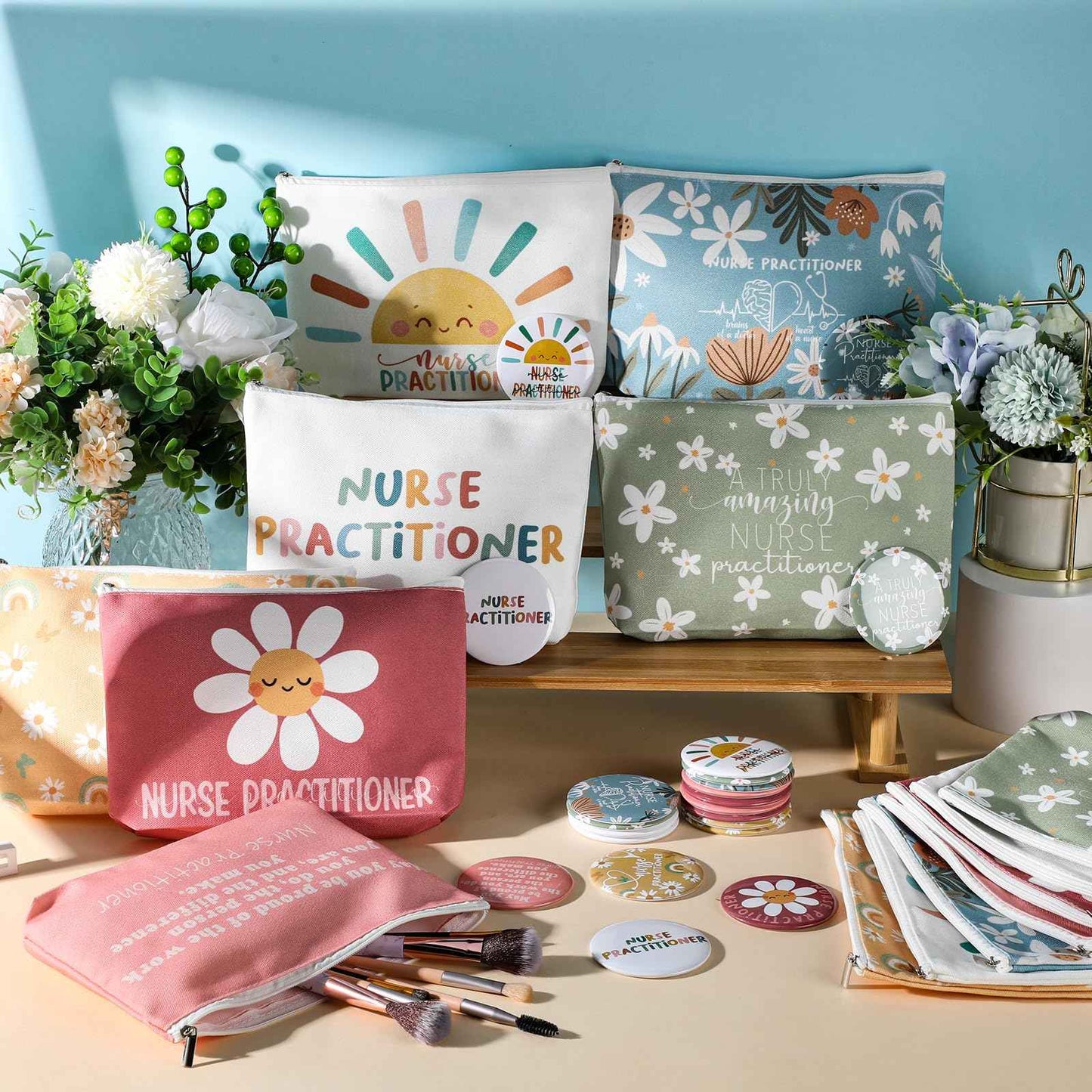 SilTriangle 21 Set Christmas Nurse Gifts Nurse Practitioner Gifts for Women Bulk Medical Cosmetic Bags Compact Mirrors Canvas Makeup Bag Nurses Gift for Employee Team Staff