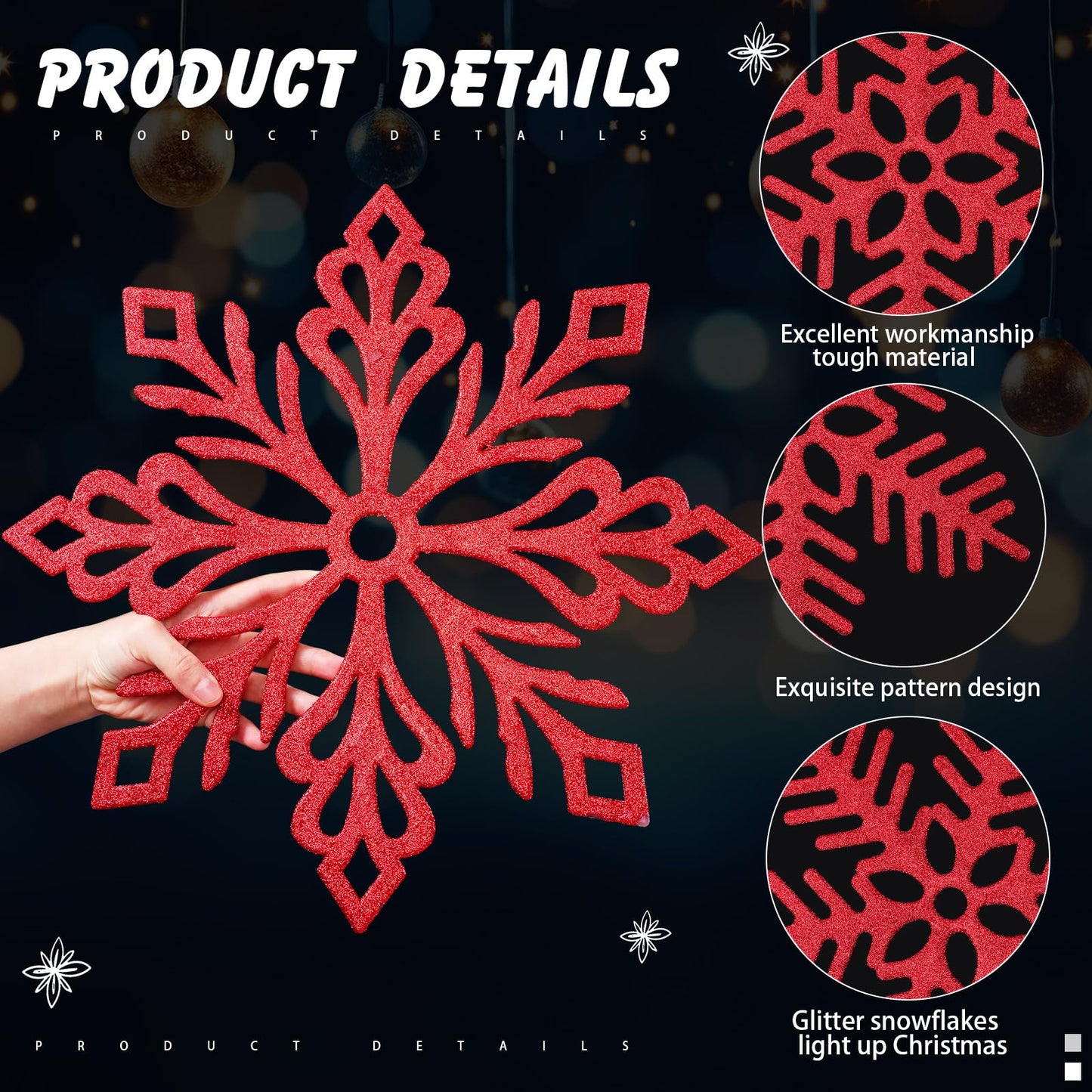 Sratte 16 Inch Large Snowflake Ornaments Giant Glitter Decorative Hanging Snowflakes 6 Designs Christmas Decorative Hanging Ornaments Winter Window Decor Snowflakes with Nylon Thread(Red,24 Pcs)