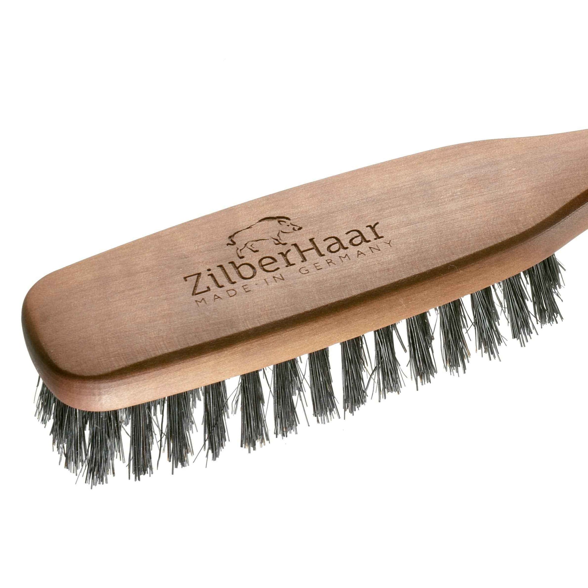 ZilberHaar Long Hair & Beard Brush - Made From Stiff First Cut Boar Bristles And Pearwood - Perfect Beard Care for Men - Works with all Beard Balms and Oils - 8.5 inches long
